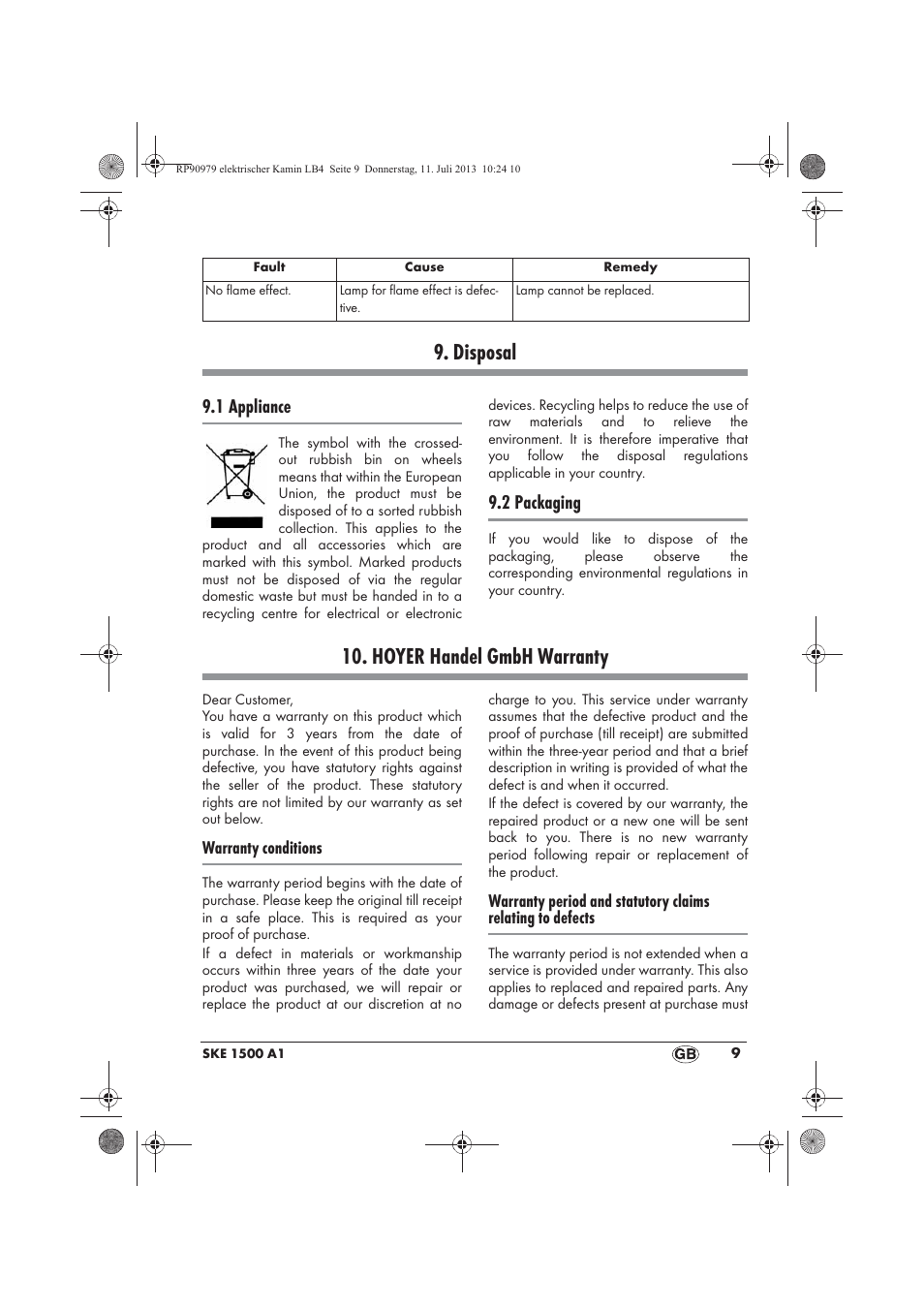 Disposal, Hoyer handel gmbh warranty, 1 appliance | 2 packaging | Silvercrest SKE 1500 A1 User Manual | Page 11 / 70