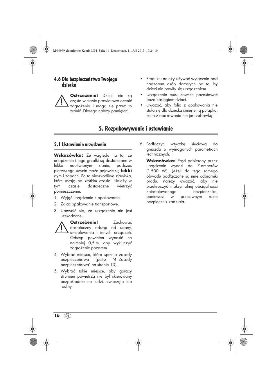 Rozpakowywanie i ustawianie, 6 dla bezpieczeństwa twojego dziecka, 1 ustawianie urządzenia | Silvercrest SKE 1500 A1 User Manual | Page 18 / 70