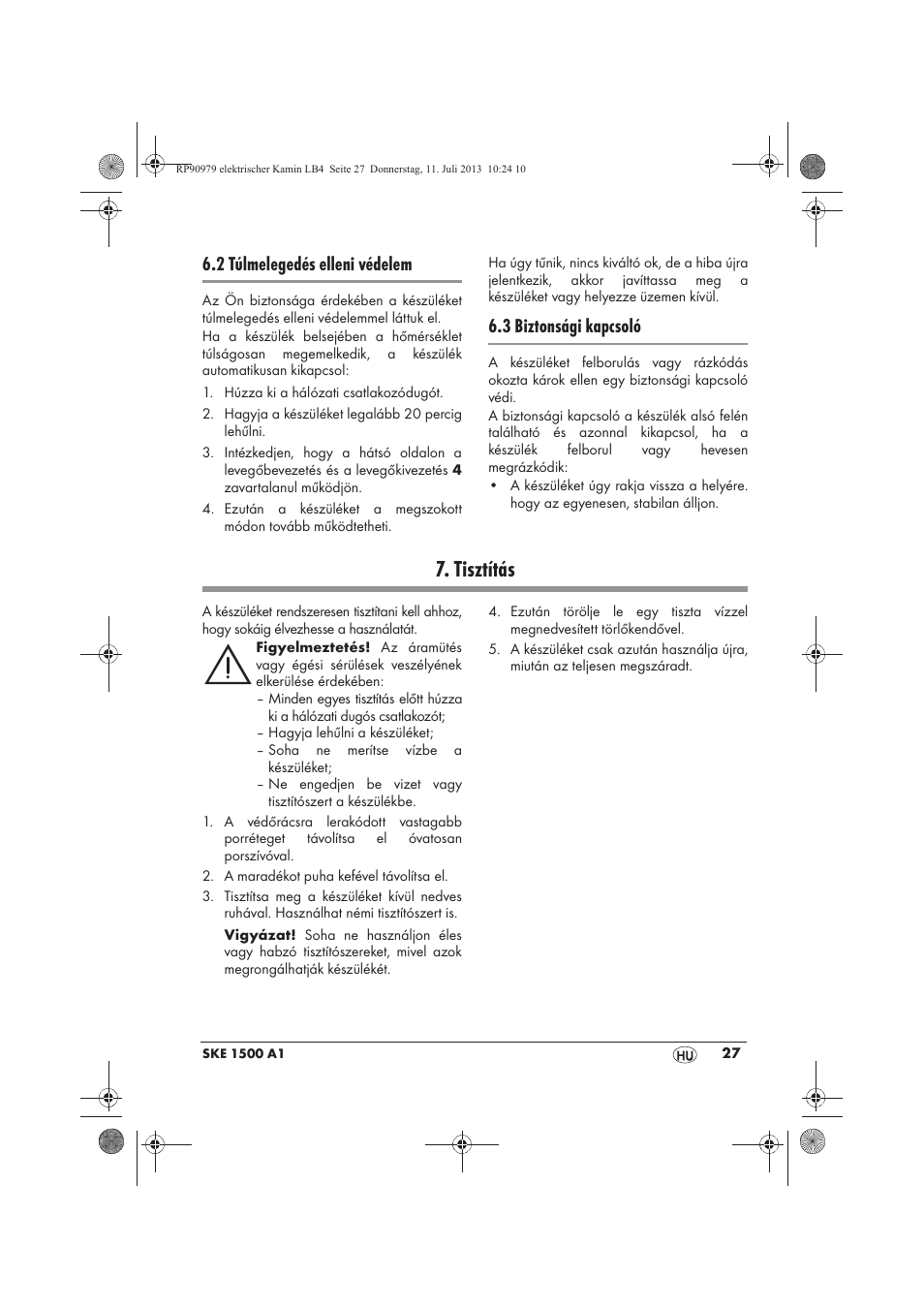 Tisztítás, 2 túlmelegedés elleni védelem, 3 biztonsági kapcsoló | Silvercrest SKE 1500 A1 User Manual | Page 29 / 70