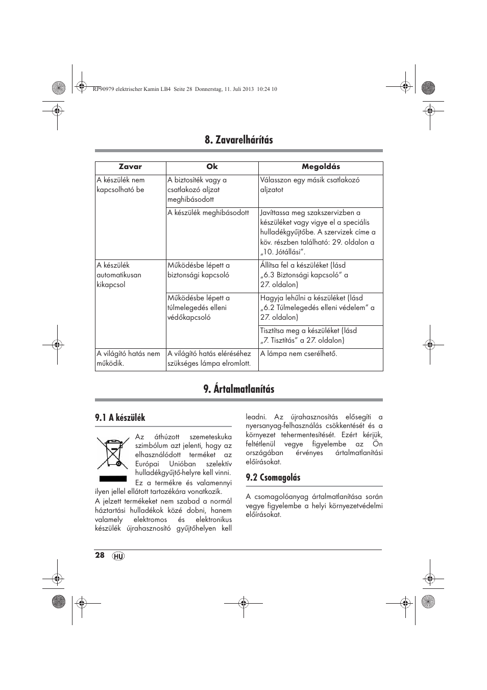 Zavarelhárítás 9. ártalmatlanítás, 1 a készülék, 2 csomagolás | Silvercrest SKE 1500 A1 User Manual | Page 30 / 70