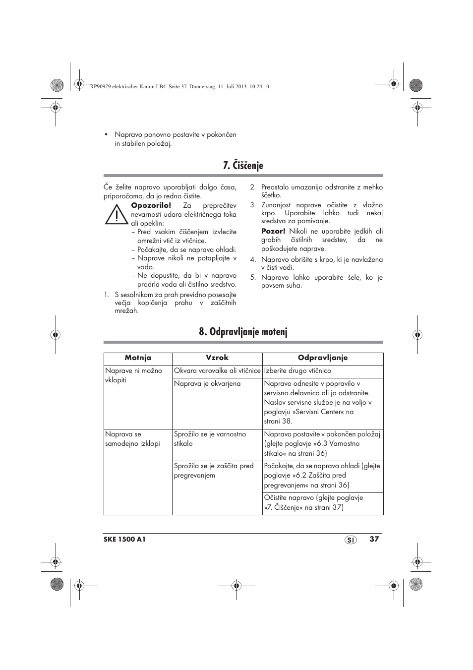 Čiščenje, Odpravljanje motenj | Silvercrest SKE 1500 A1 User Manual | Page 39 / 70