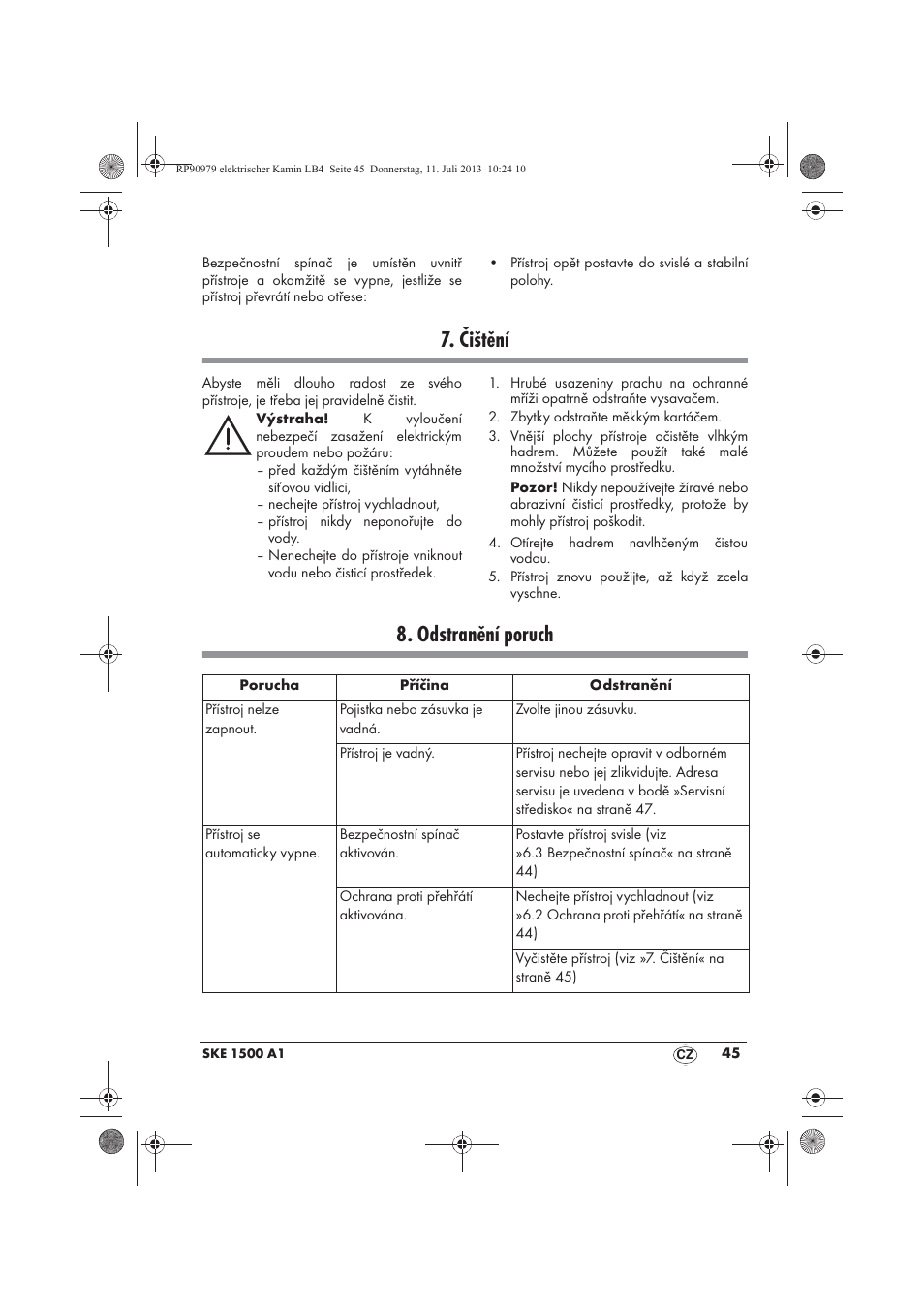 Čištění, Odstranění poruch | Silvercrest SKE 1500 A1 User Manual | Page 47 / 70