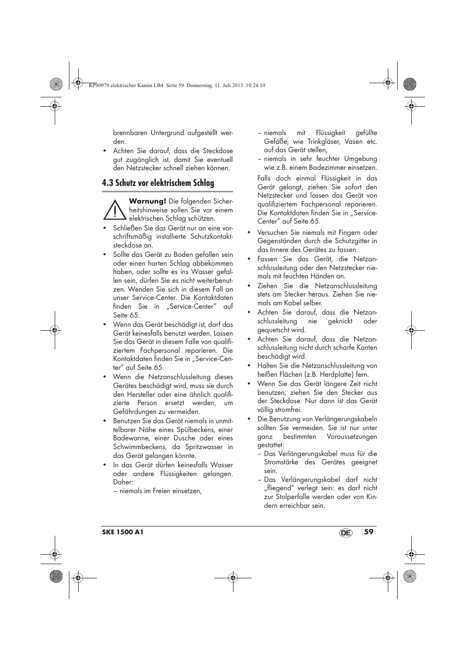 3 schutz vor elektrischem schlag | Silvercrest SKE 1500 A1 User Manual | Page 61 / 70