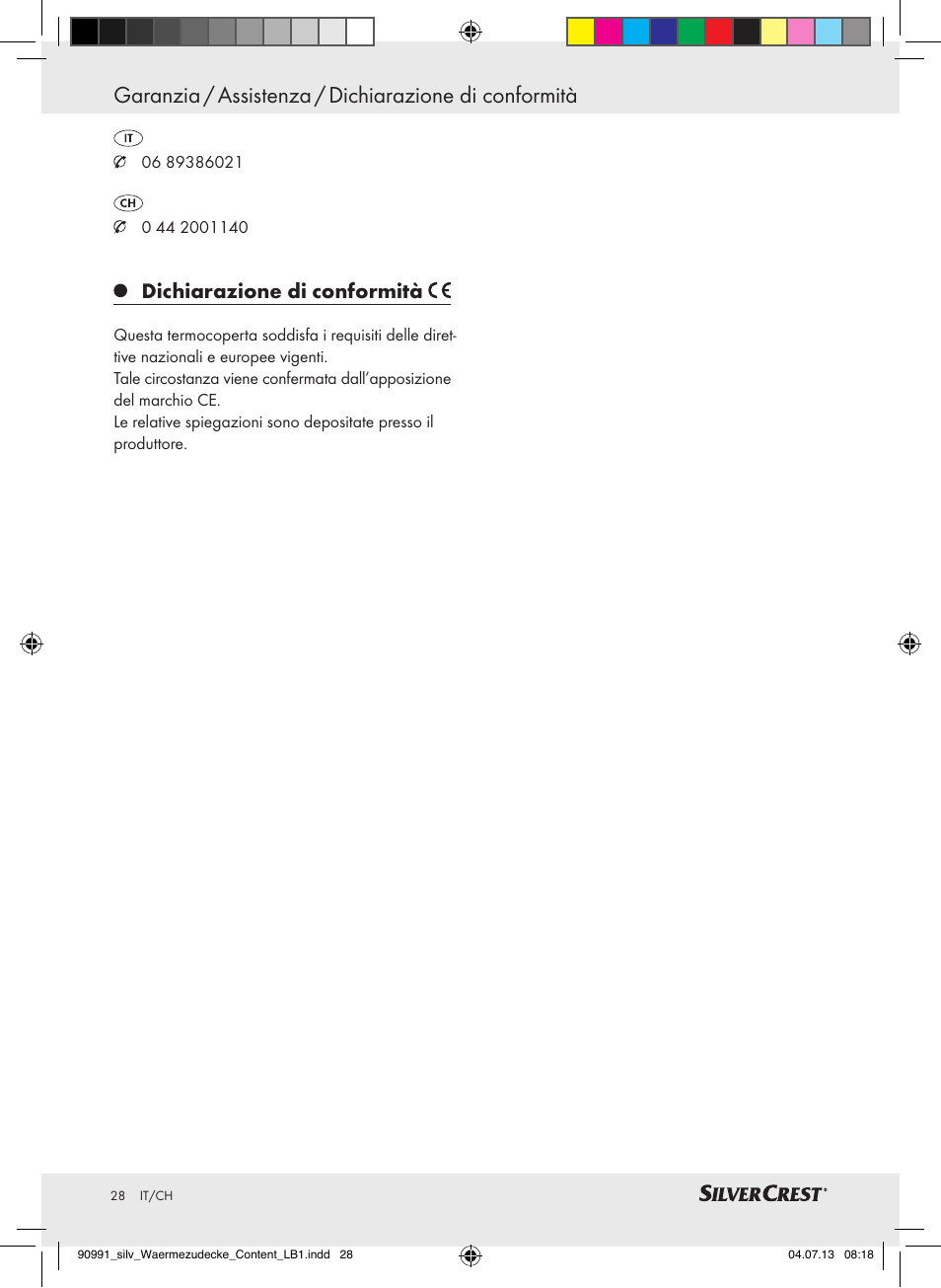 Dichiarazione di conformità | Silvercrest SWD 100 B2 User Manual | Page 28 / 44