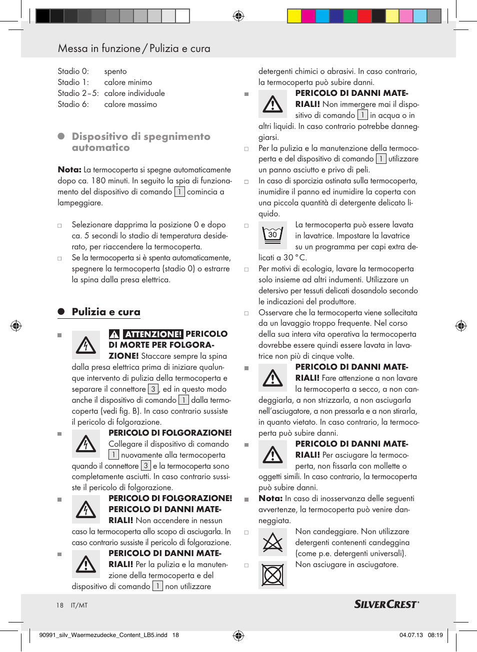 Dispositivo di spegnimento automatico, Pulizia e cura | Silvercrest SWD 100 B2 User Manual | Page 18 / 45