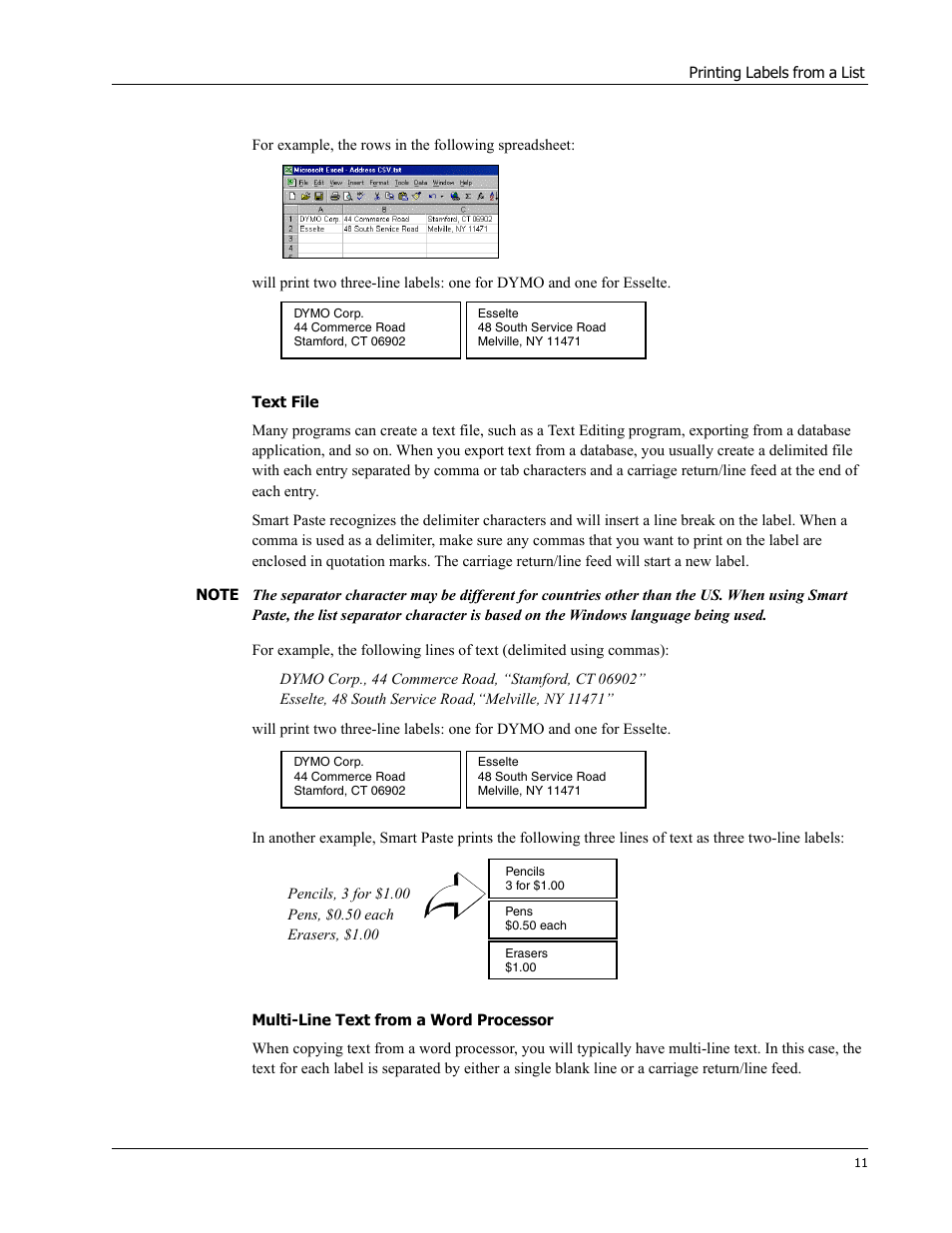 Text file, Multi-line text from a word processor | Dymo Label Manager PC User Manual | Page 15 / 28