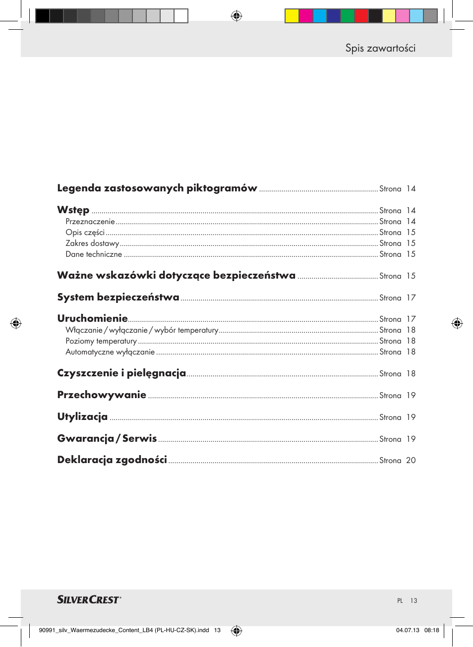 Spis zawartości | Silvercrest SWD 100 B2 User Manual | Page 13 / 57