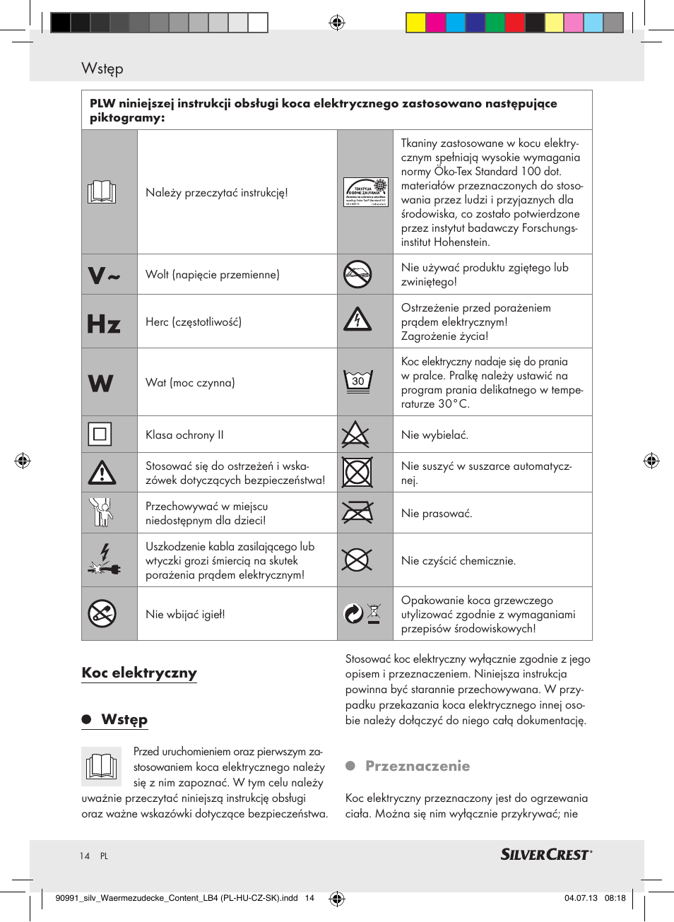 Koc elektryczny wstęp, Przeznaczenie | Silvercrest SWD 100 B2 User Manual | Page 14 / 57