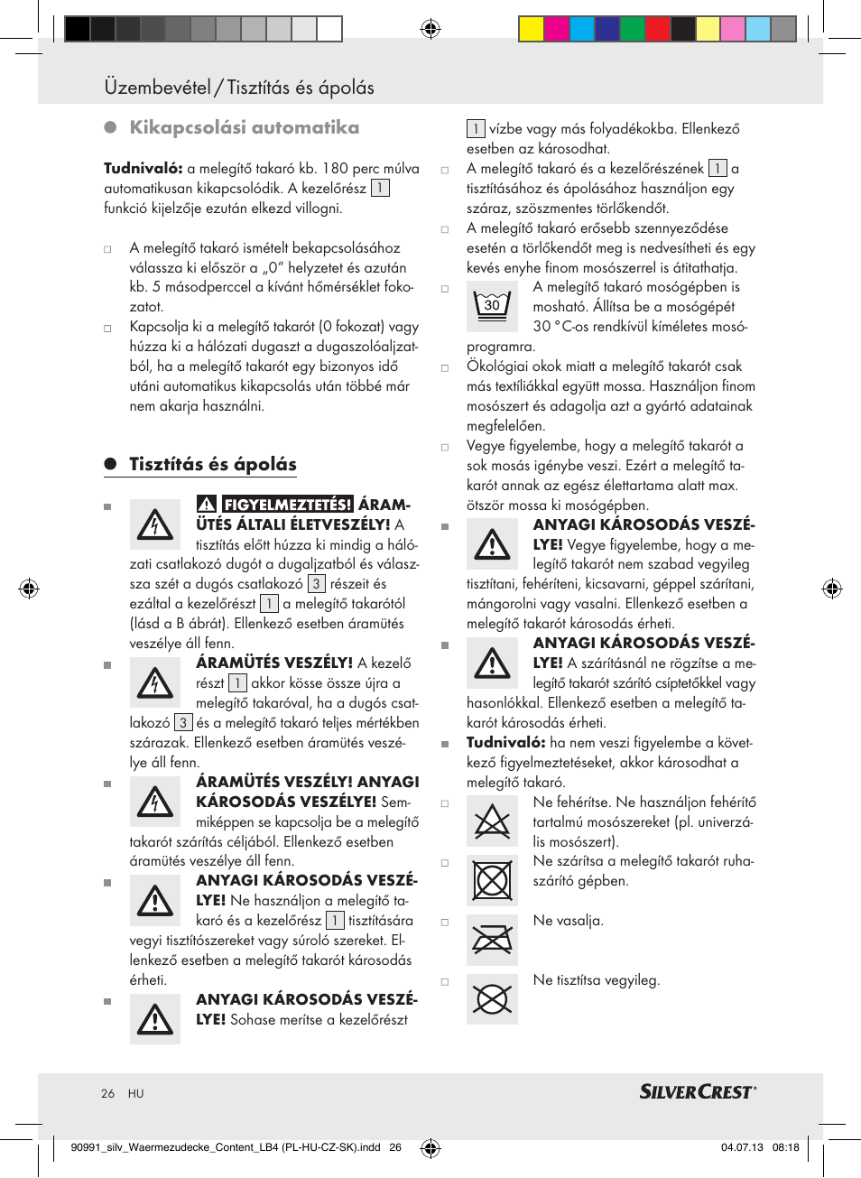 Kikapcsolási automatika, Tisztítás és ápolás | Silvercrest SWD 100 B2 User Manual | Page 26 / 57