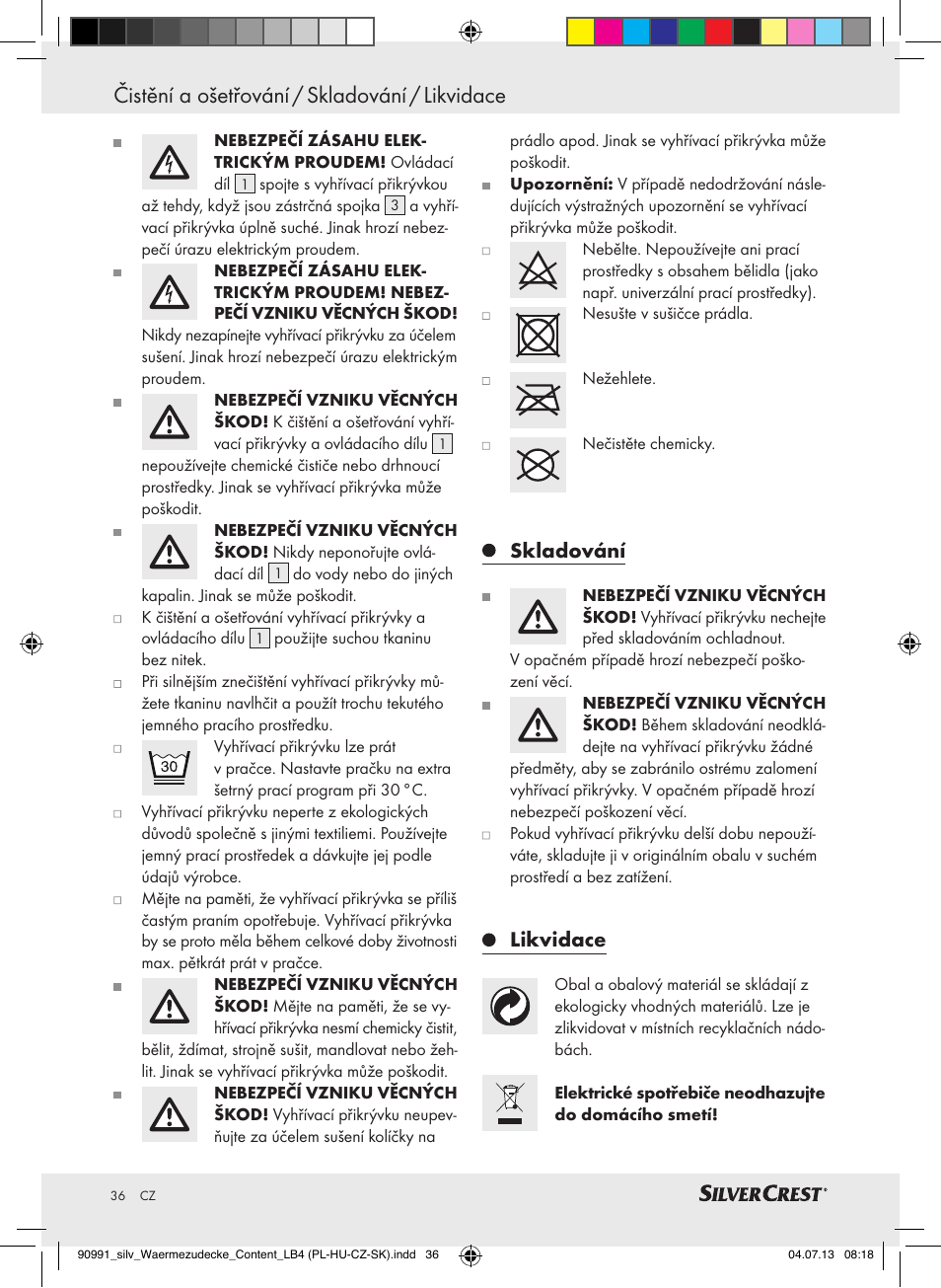 Skladování, Likvidace | Silvercrest SWD 100 B2 User Manual | Page 36 / 57
