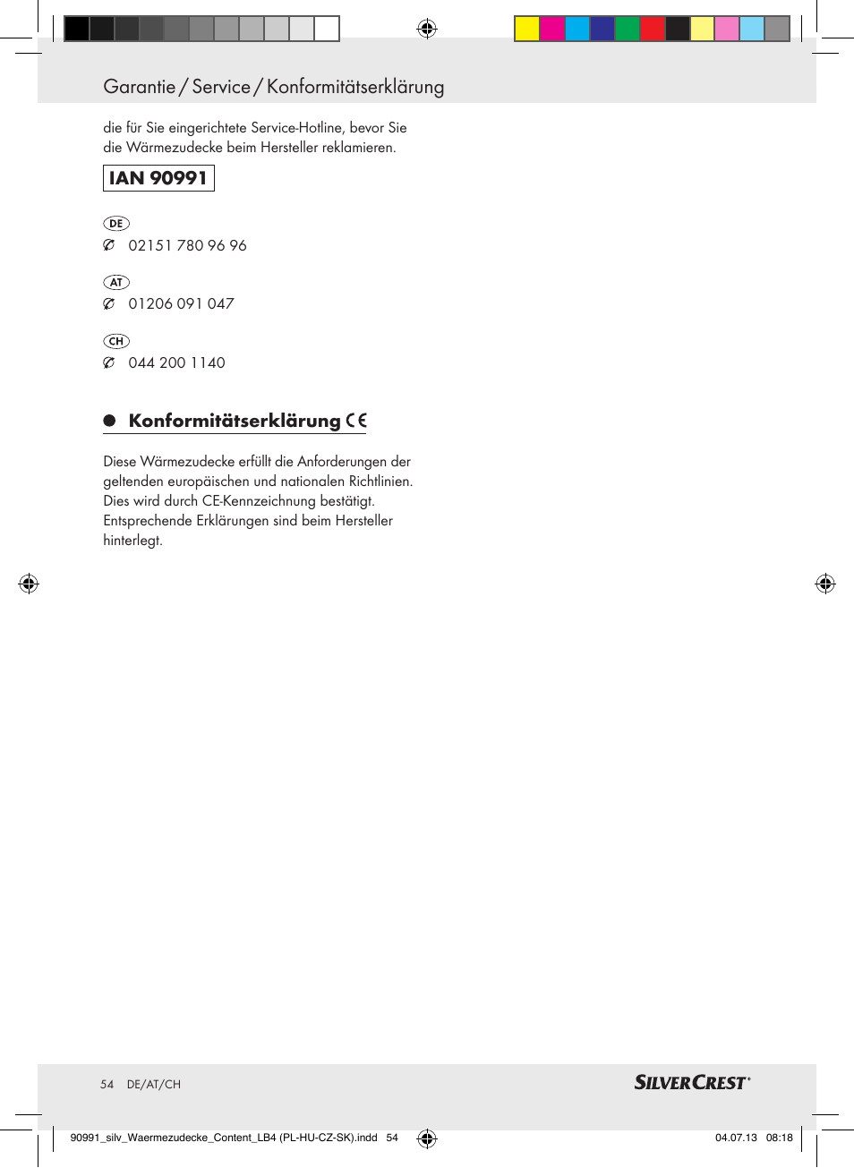 Garantie / service / konformitätserklärung, Konformitätserklärung | Silvercrest SWD 100 B2 User Manual | Page 54 / 57