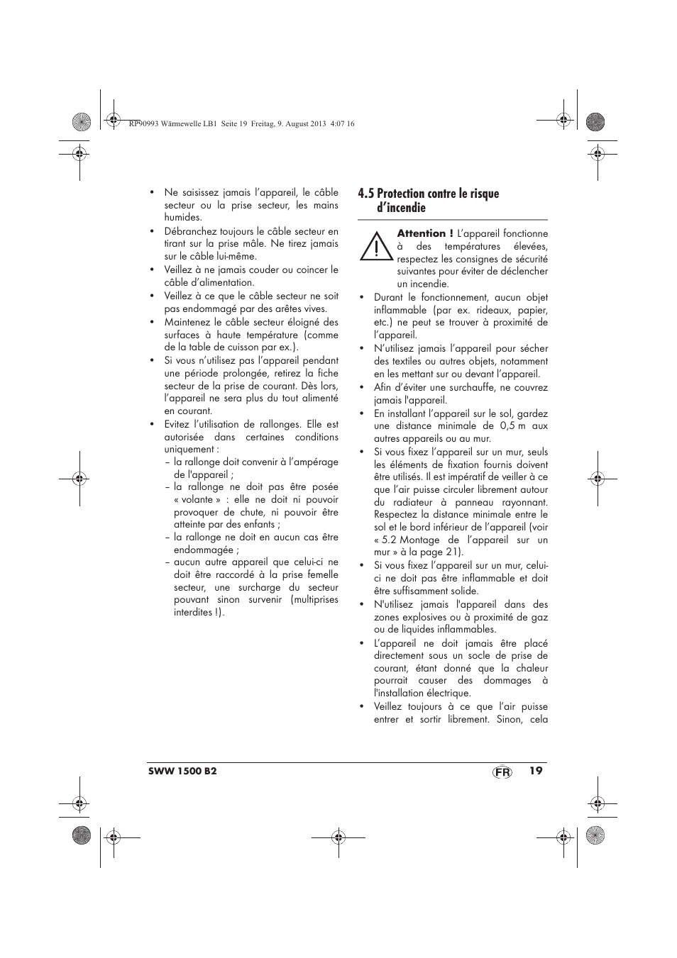 5 protection contre le risque d’incendie | Silvercrest SWW 1500 B2 User Manual | Page 21 / 70