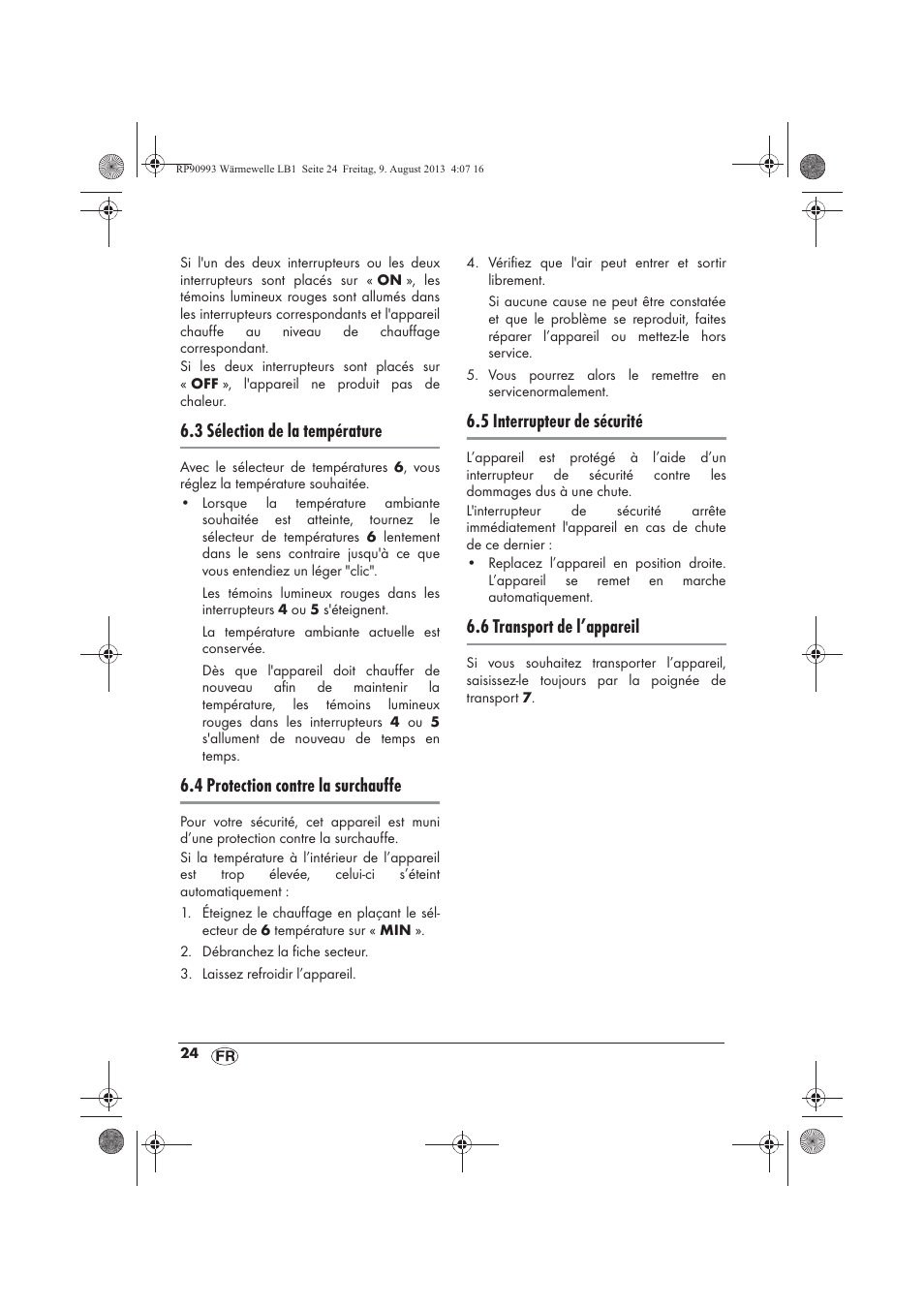 3 sélection de la température, 4 protection contre la surchauffe, 5 interrupteur de sécurité | 6 transport de l’appareil | Silvercrest SWW 1500 B2 User Manual | Page 26 / 70
