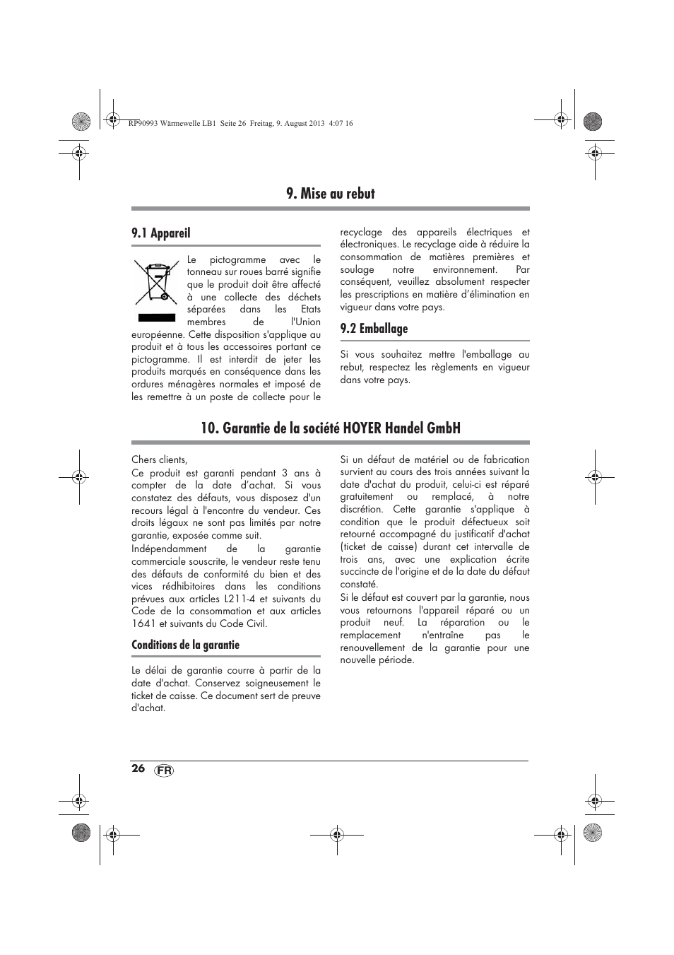 Mise au rebut, Garantie de la société hoyer handel gmbh | Silvercrest SWW 1500 B2 User Manual | Page 28 / 70