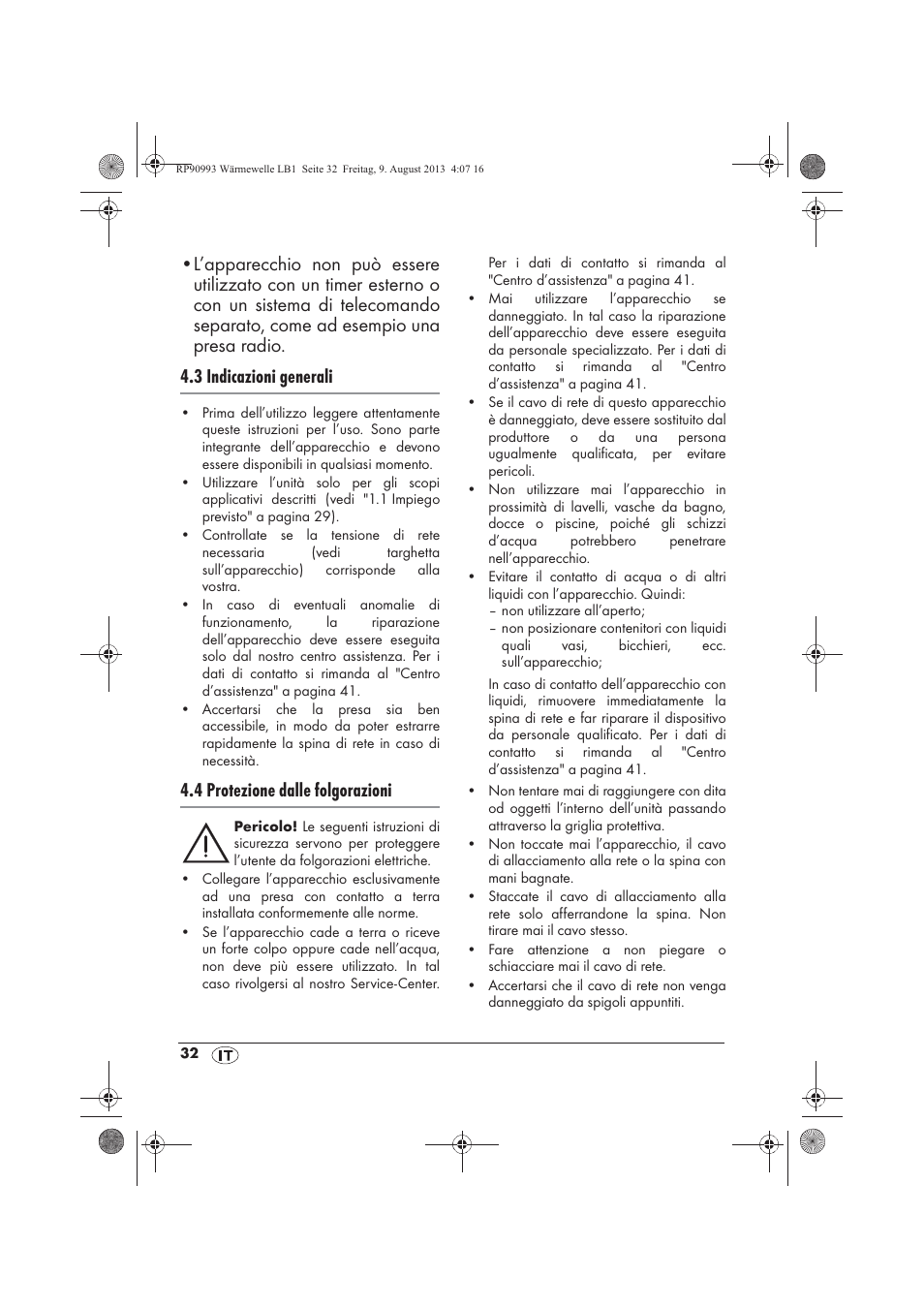 4 protezione dalle folgorazioni | Silvercrest SWW 1500 B2 User Manual | Page 34 / 70