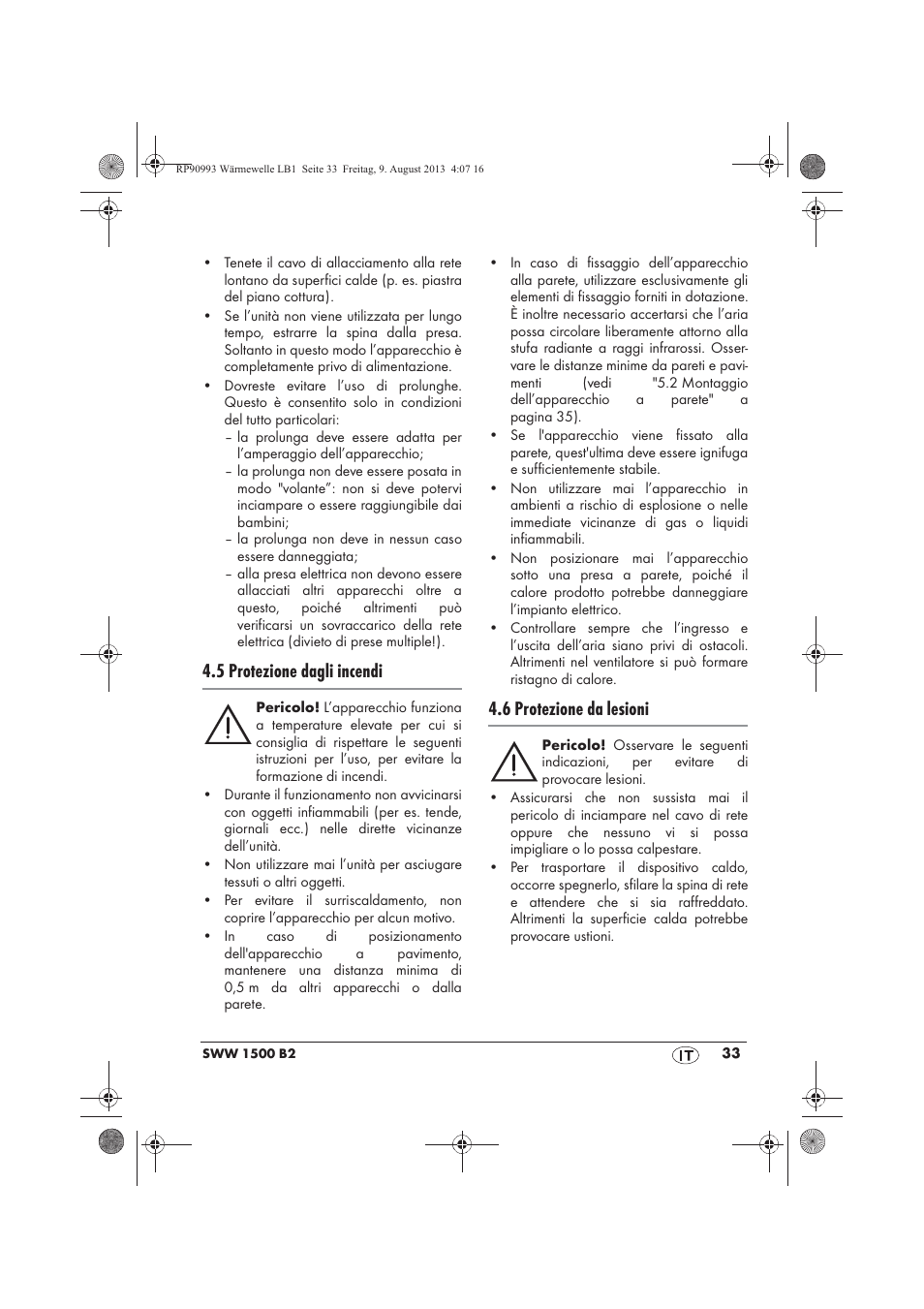 5 protezione dagli incendi, 6 protezione da lesioni | Silvercrest SWW 1500 B2 User Manual | Page 35 / 70