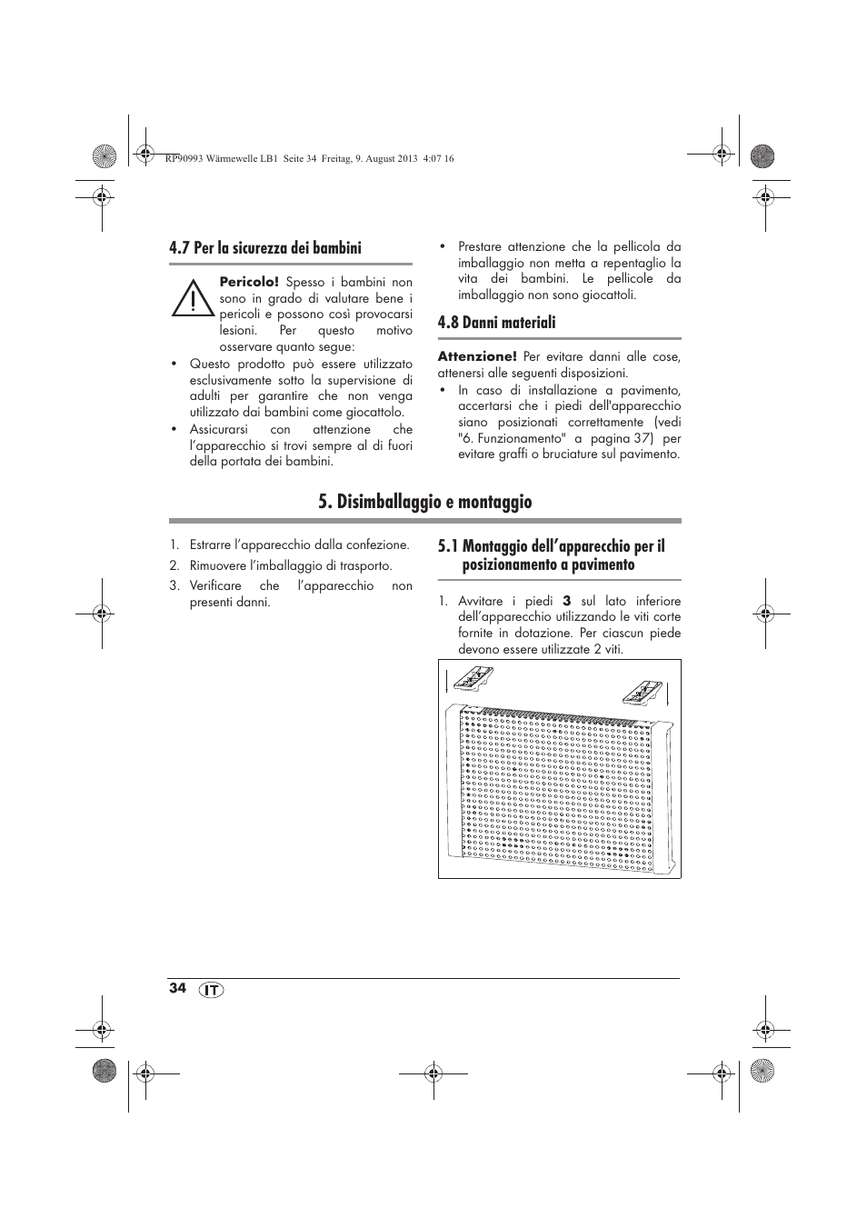 Disimballaggio e montaggio, 7 per la sicurezza dei bambini, 8 danni materiali | Silvercrest SWW 1500 B2 User Manual | Page 36 / 70