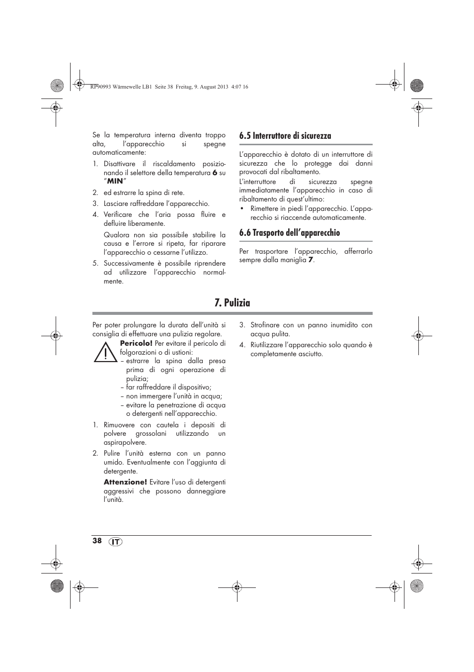 Pulizia, 5 interruttore di sicurezza, 6 trasporto dell’apparecchio | Silvercrest SWW 1500 B2 User Manual | Page 40 / 70
