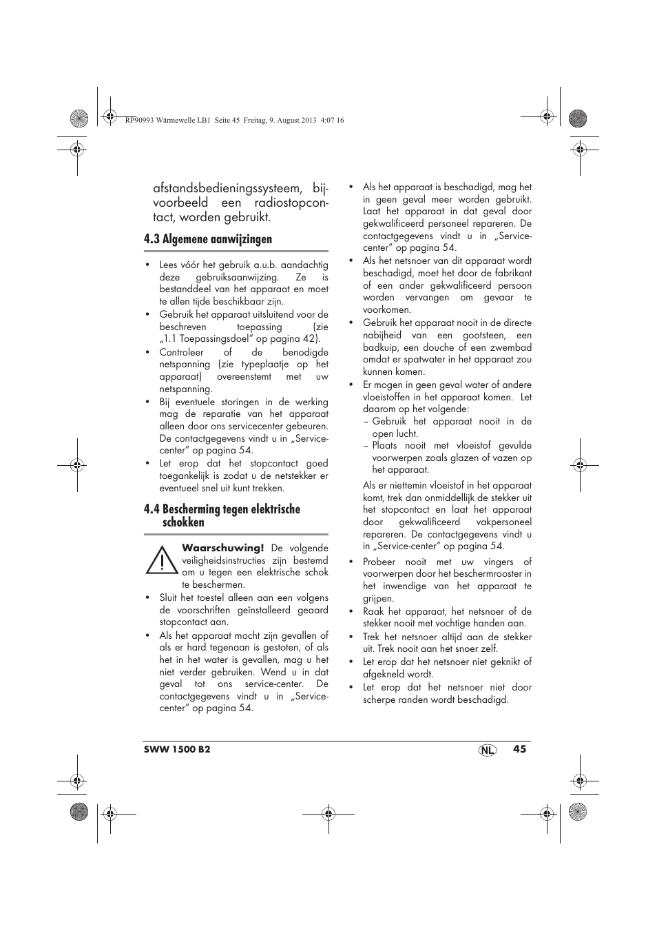 4 bescherming tegen elektrische schokken | Silvercrest SWW 1500 B2 User Manual | Page 47 / 70