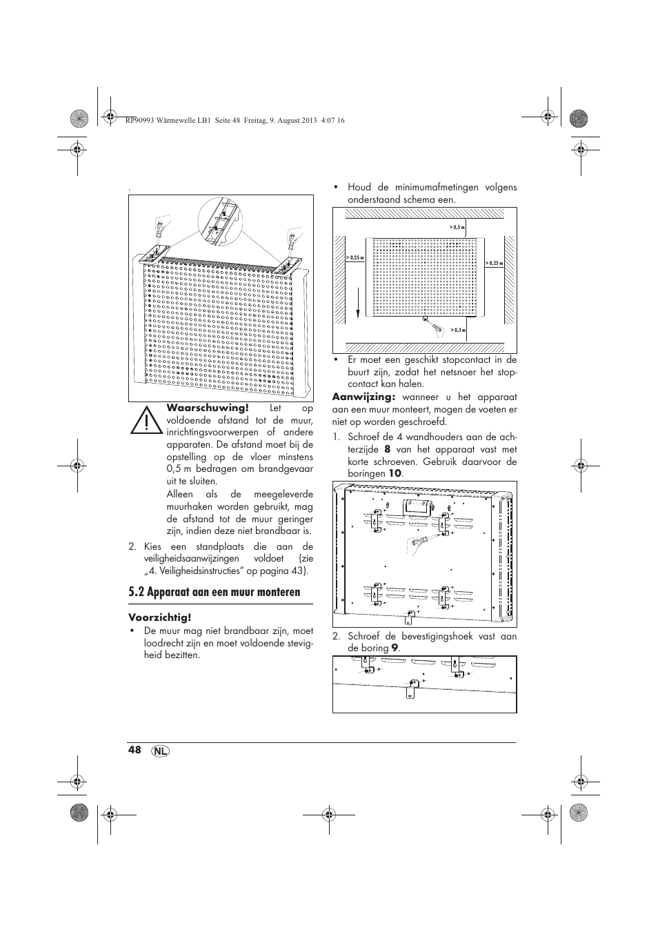 2 apparaat aan een muur monteren | Silvercrest SWW 1500 B2 User Manual | Page 50 / 70