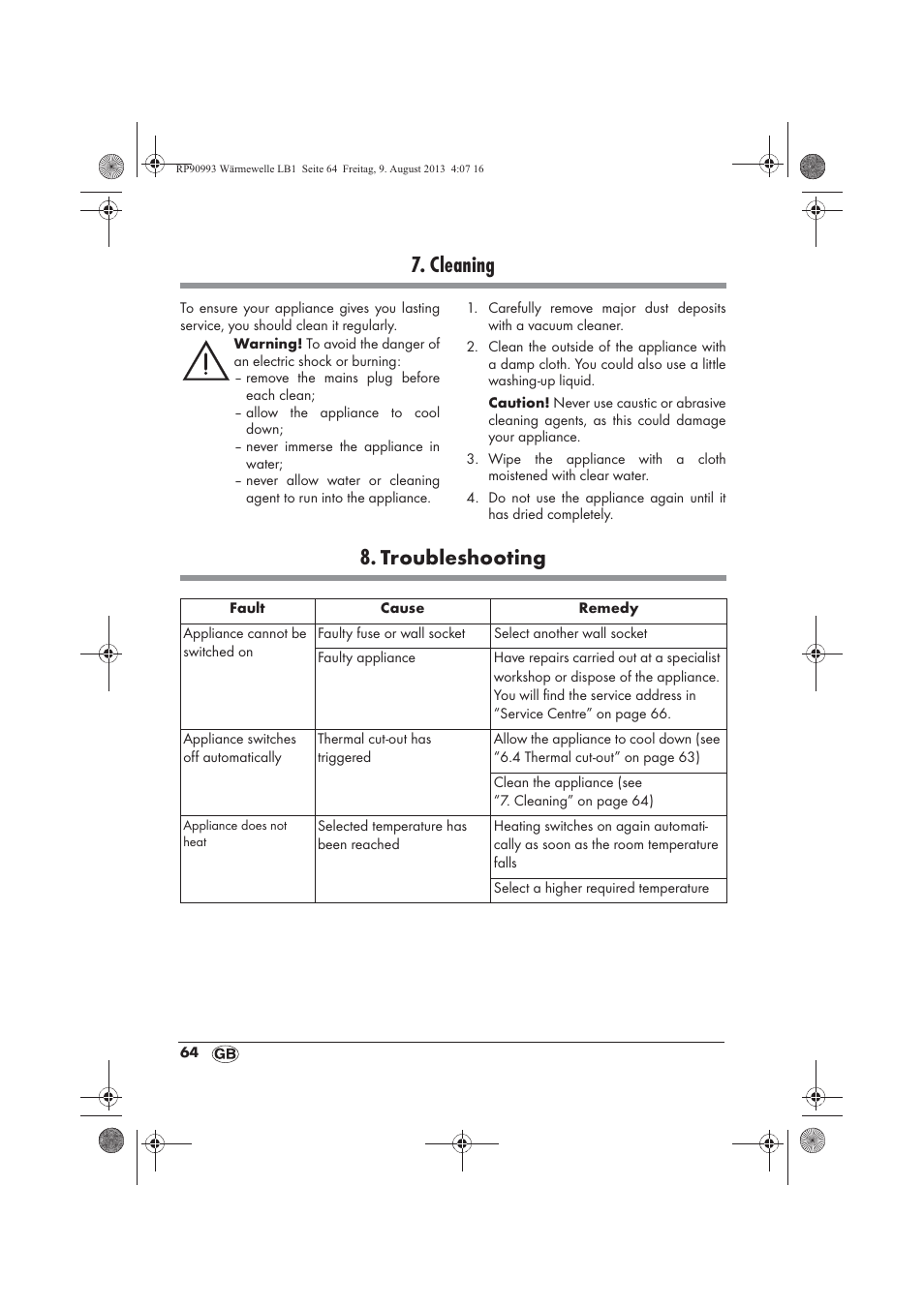 Cleaning, Troubleshooting | Silvercrest SWW 1500 B2 User Manual | Page 66 / 70