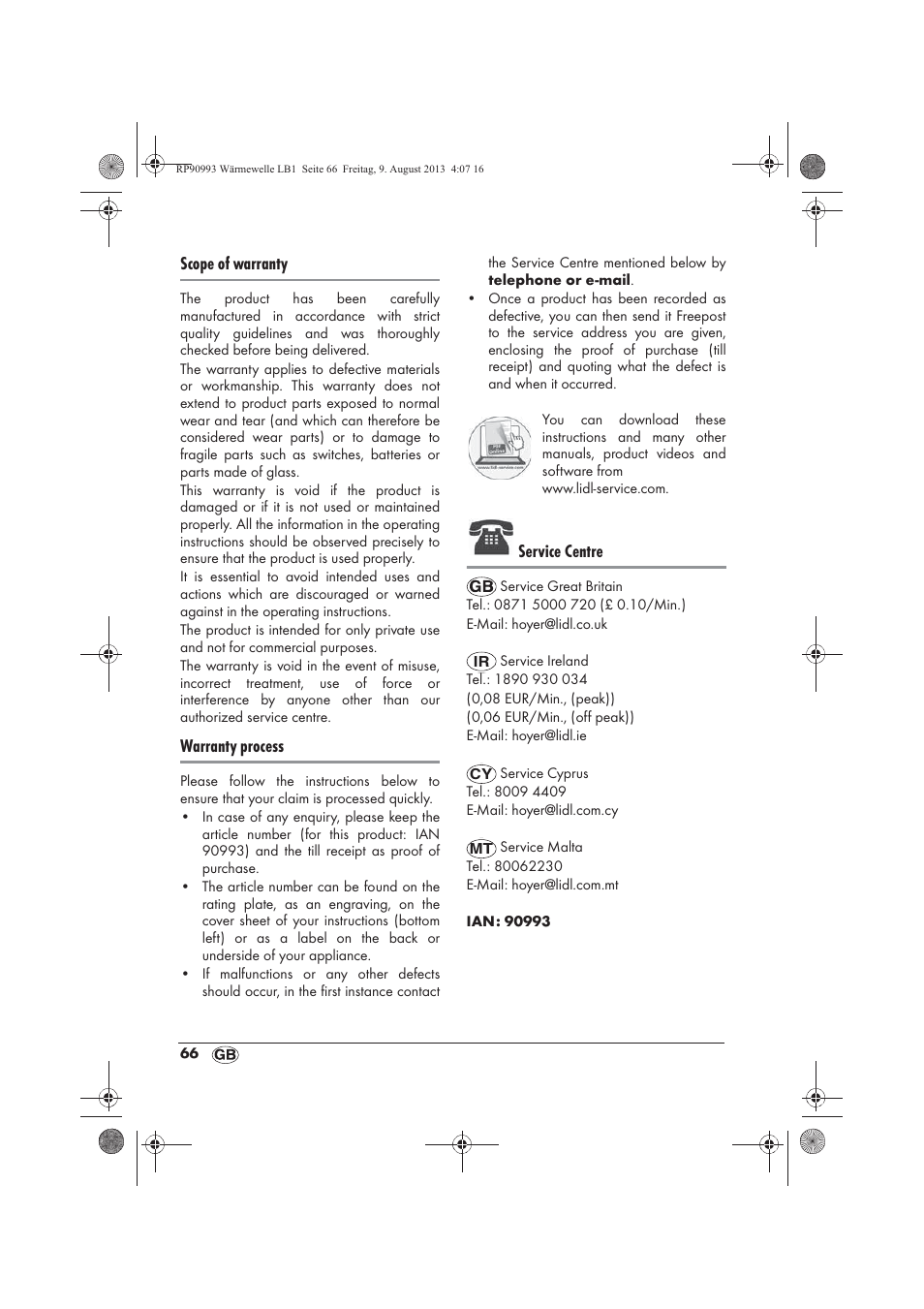 Scope of warranty, Warranty process, Service centre | Silvercrest SWW 1500 B2 User Manual | Page 68 / 70