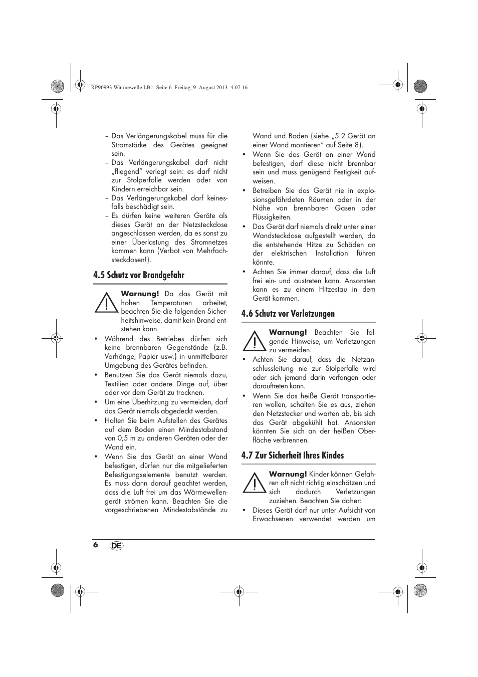 5 schutz vor brandgefahr, 6 schutz vor verletzungen, 7 zur sicherheit ihres kindes | Silvercrest SWW 1500 B2 User Manual | Page 8 / 70