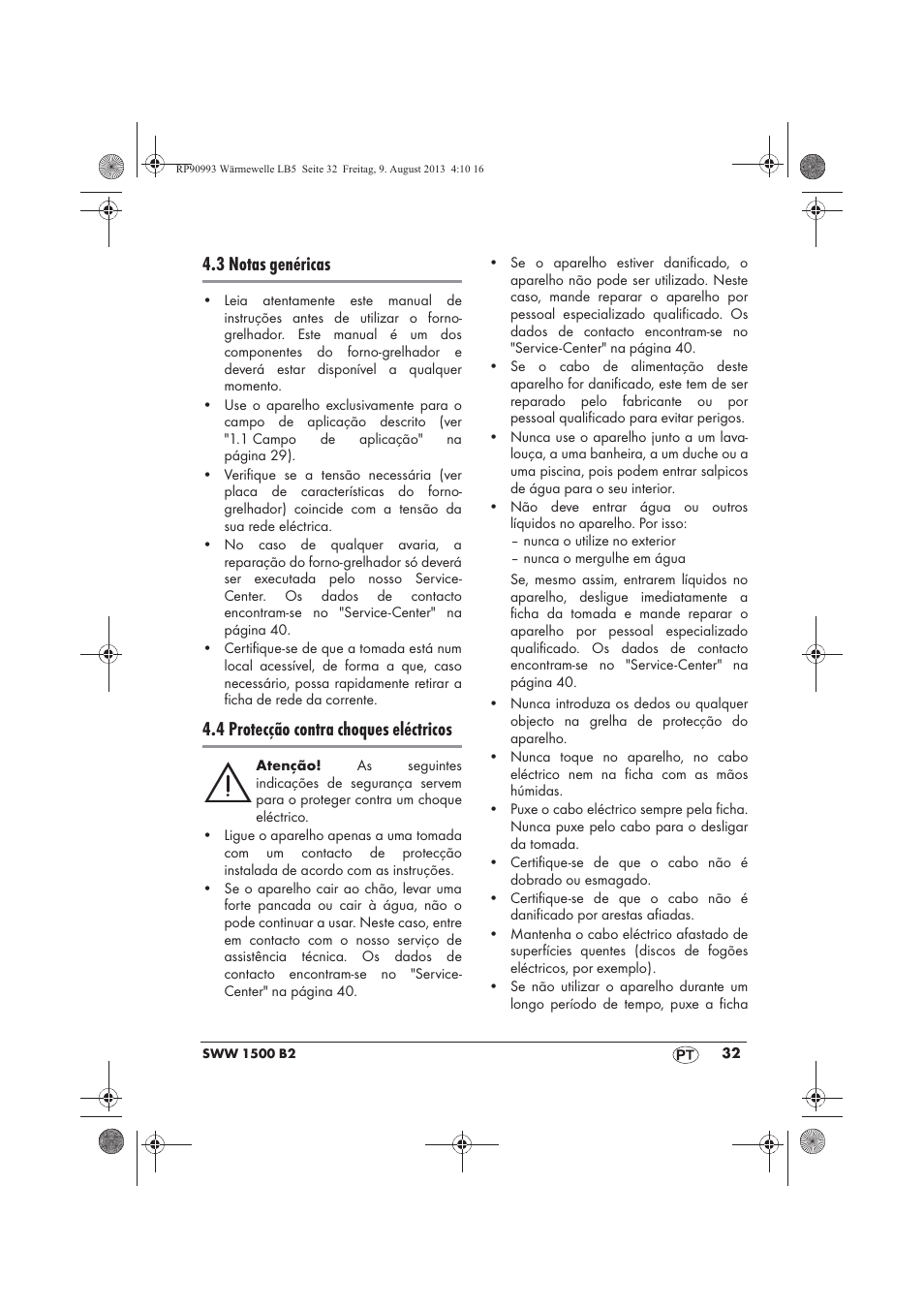 3 notas genéricas, 4 protecção contra choques eléctricos | Silvercrest SWW 1500 B2 User Manual | Page 34 / 70