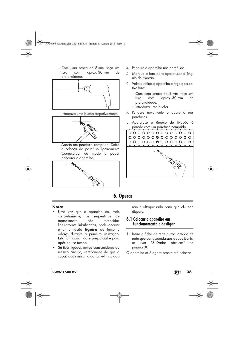 Operar, 1 colocar o aparelho em funcionamento e desligar | Silvercrest SWW 1500 B2 User Manual | Page 38 / 70