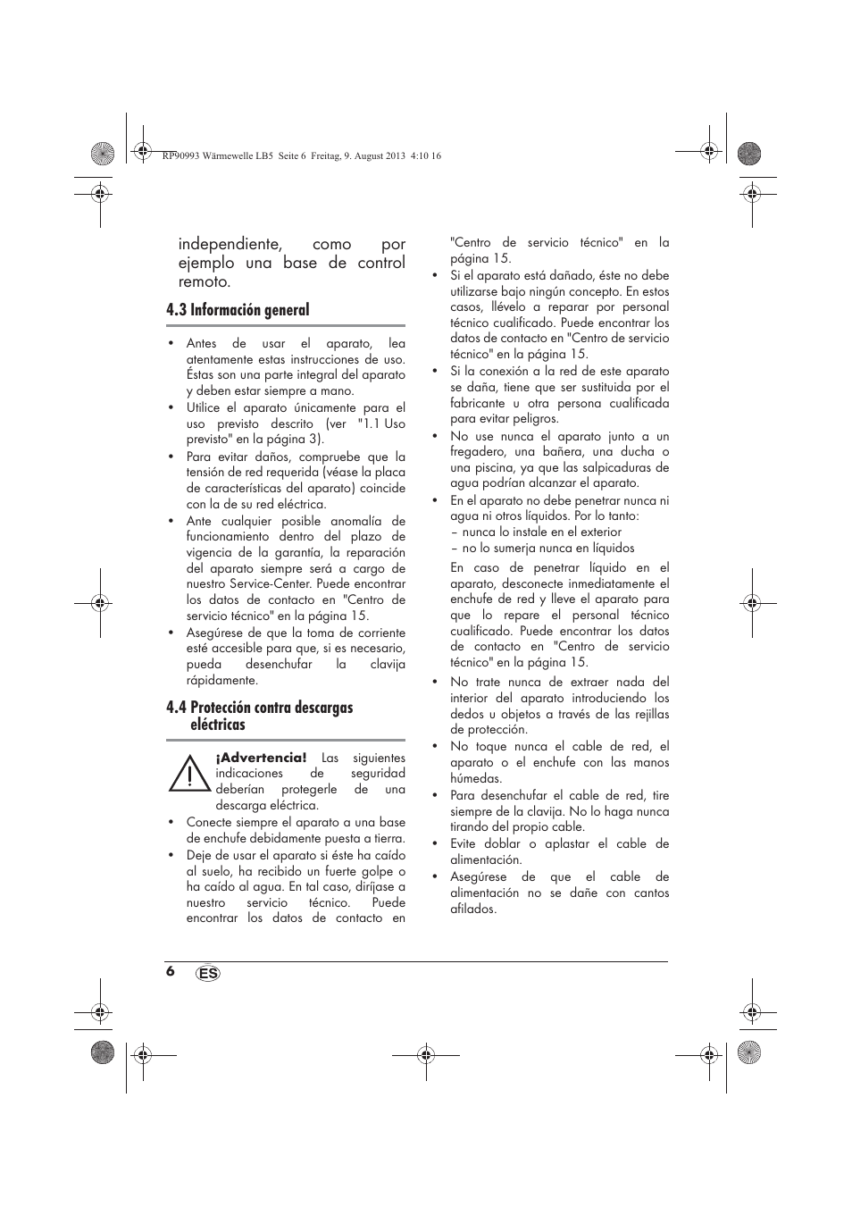 4 protección contra descargas eléctricas | Silvercrest SWW 1500 B2 User Manual | Page 8 / 70