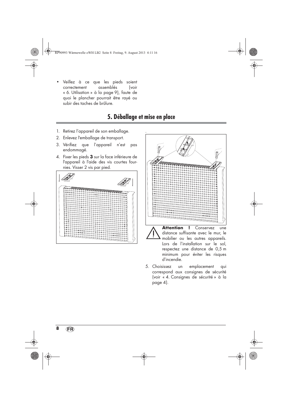 Déballage et mise en place | Silvercrest SWW 1500 B2 User Manual | Page 10 / 50