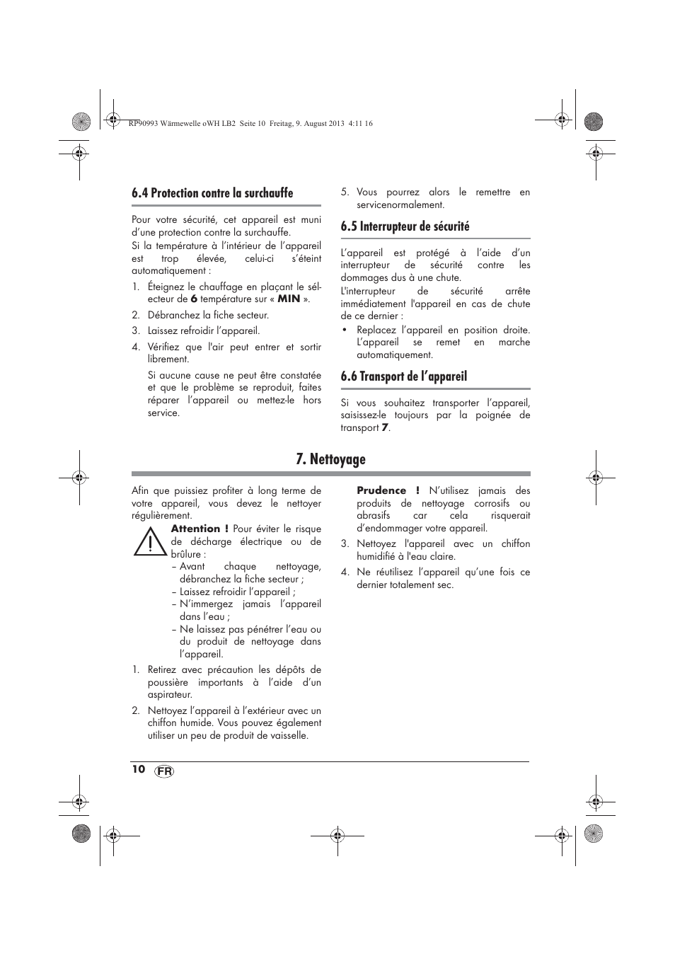 Nettoyage, 4 protection contre la surchauffe, 5 interrupteur de sécurité | 6 transport de l’appareil | Silvercrest SWW 1500 B2 User Manual | Page 12 / 50