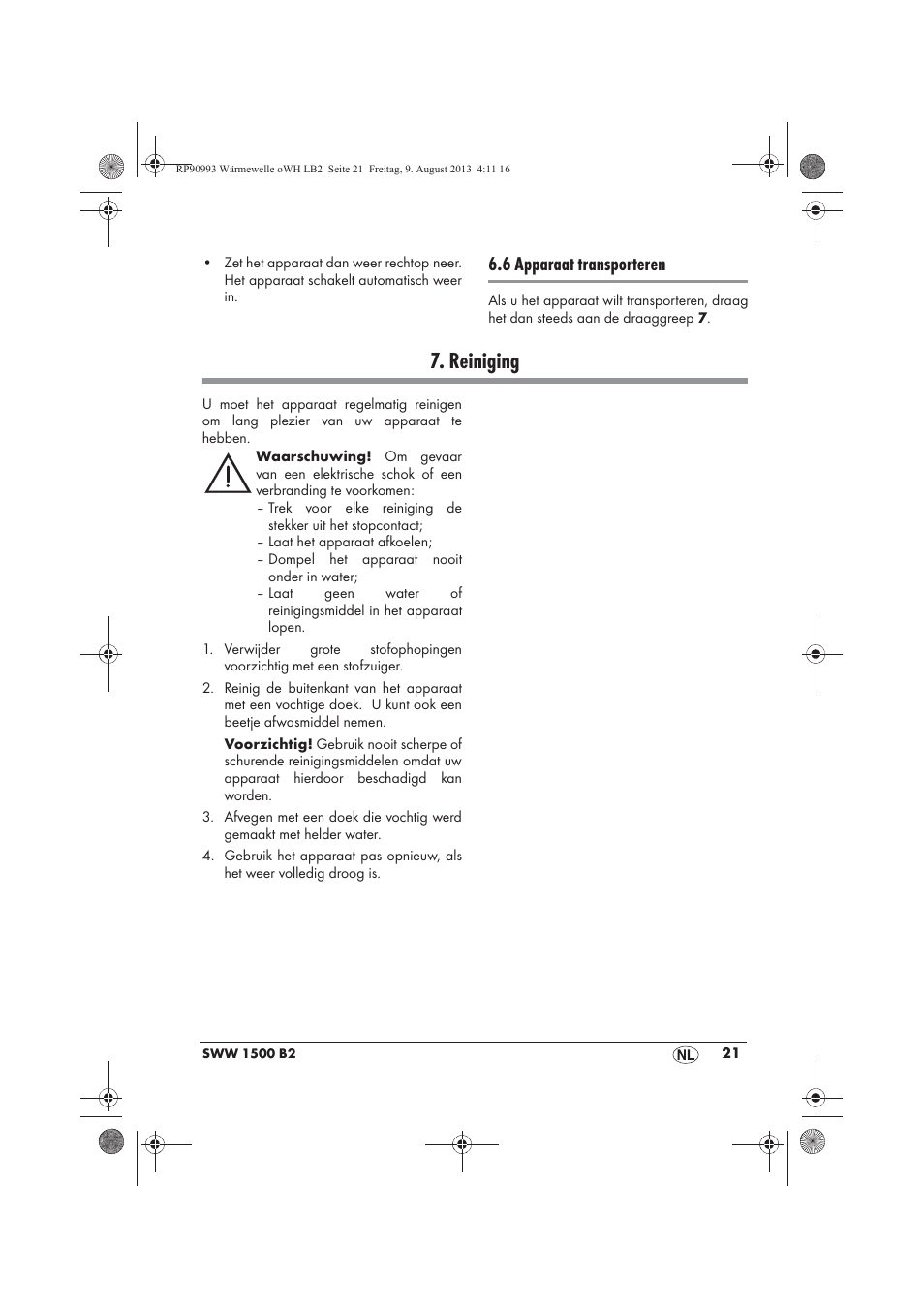 Reiniging, 6 apparaat transporteren | Silvercrest SWW 1500 B2 User Manual | Page 23 / 50