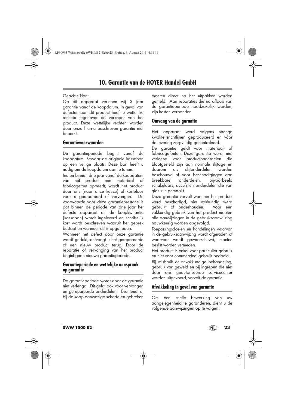 Garantie van de hoyer handel gmbh | Silvercrest SWW 1500 B2 User Manual | Page 25 / 50