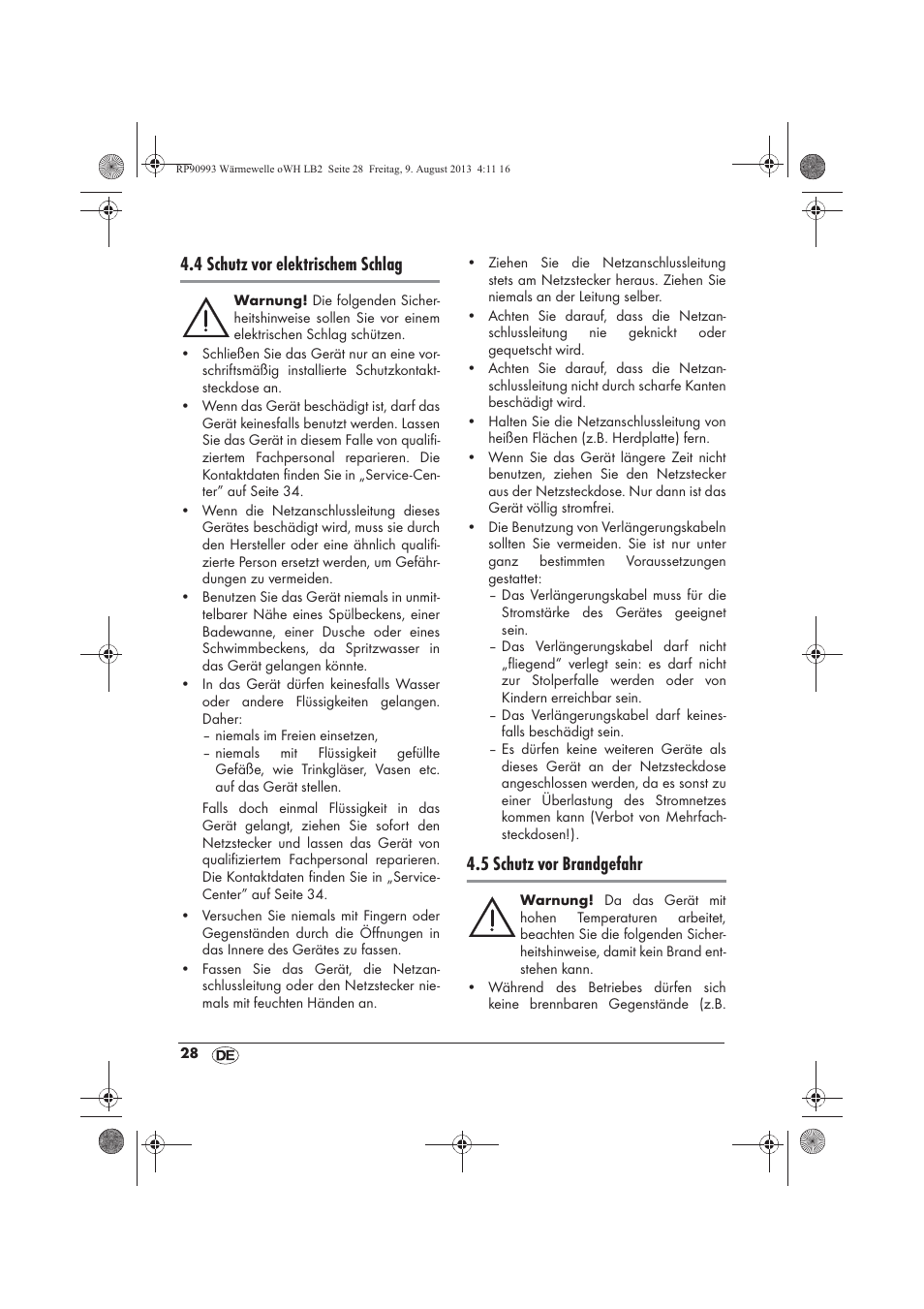 4 schutz vor elektrischem schlag, 5 schutz vor brandgefahr | Silvercrest SWW 1500 B2 User Manual | Page 30 / 50