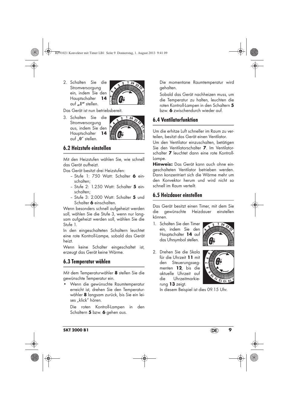 2 heizstufe einstellen, 3 temperatur wählen, 4 ventilatorfunktion | 5 heizdauer einstellen | Silvercrest SKT 2000 B1 User Manual | Page 11 / 62