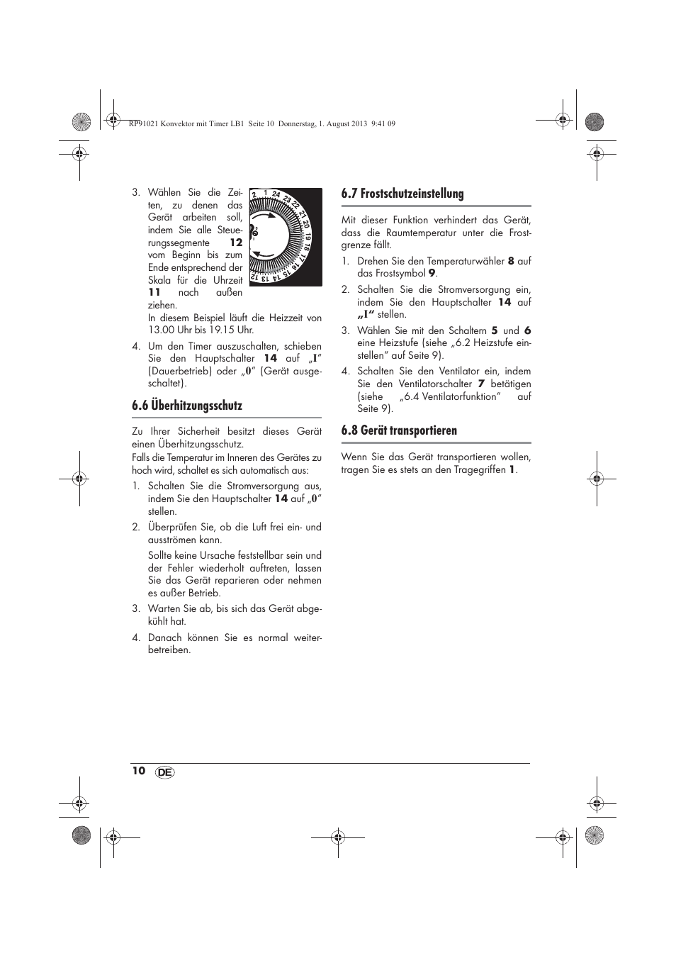 6 überhitzungsschutz, 7 frostschutzeinstellung, 8 gerät transportieren | Silvercrest SKT 2000 B1 User Manual | Page 12 / 62