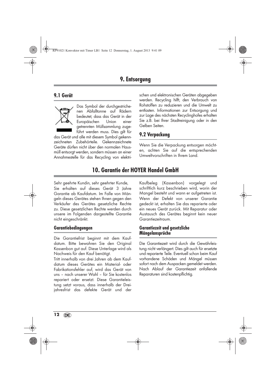 Entsorgung, Garantie der hoyer handel gmbh | Silvercrest SKT 2000 B1 User Manual | Page 14 / 62