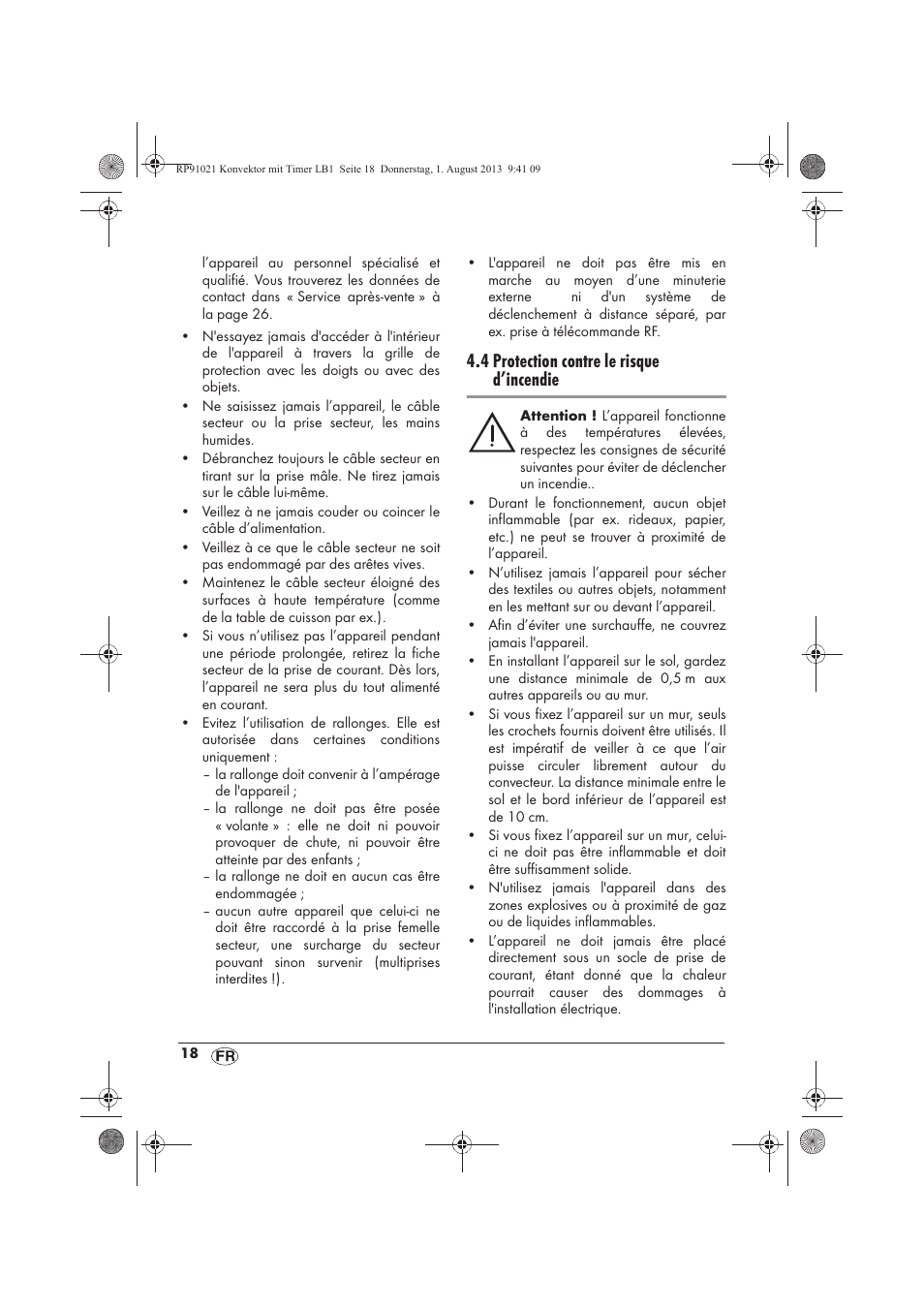 4 protection contre le risque d’incendie | Silvercrest SKT 2000 B1 User Manual | Page 20 / 62