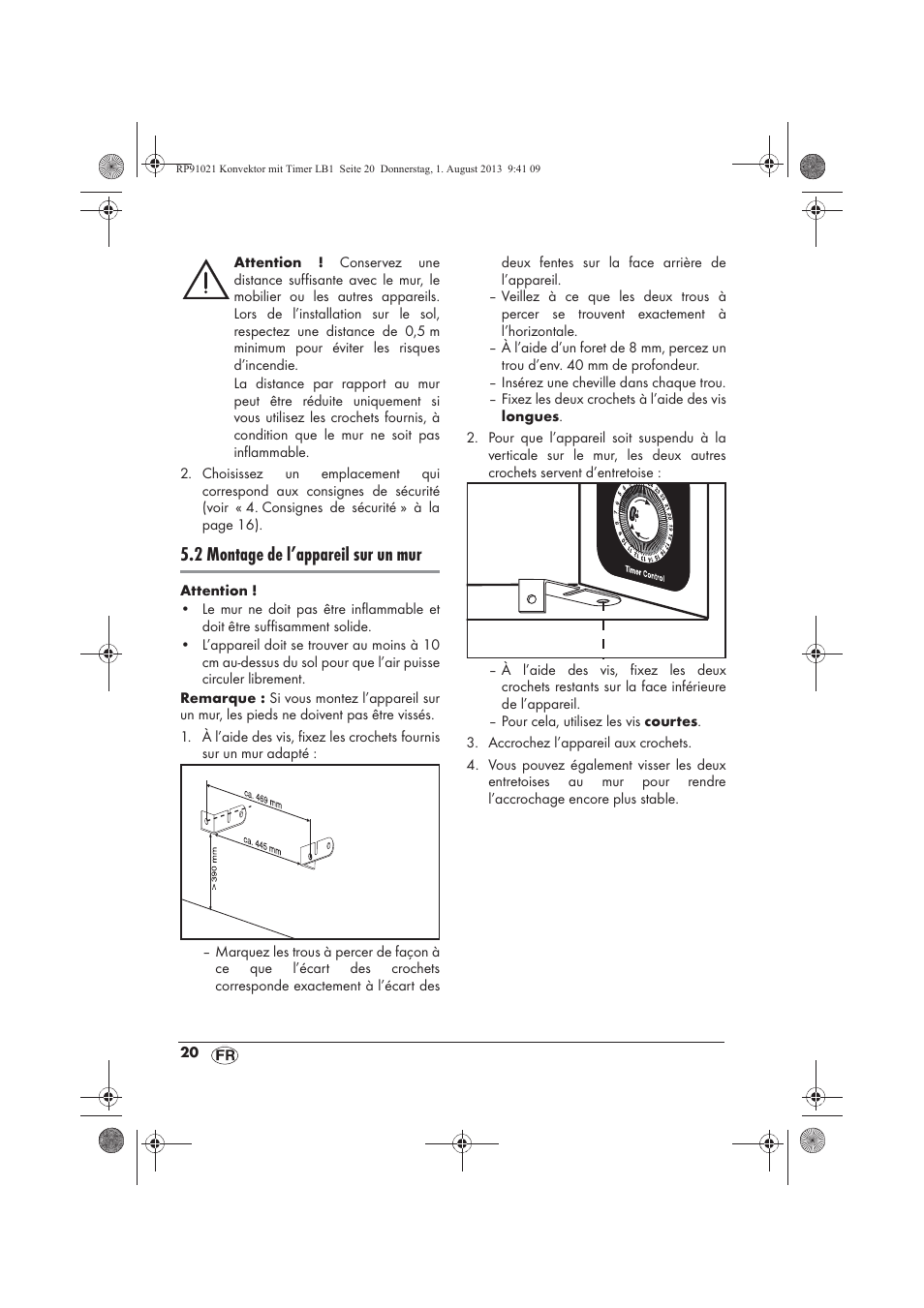 2 montage de l’appareil sur un mur | Silvercrest SKT 2000 B1 User Manual | Page 22 / 62