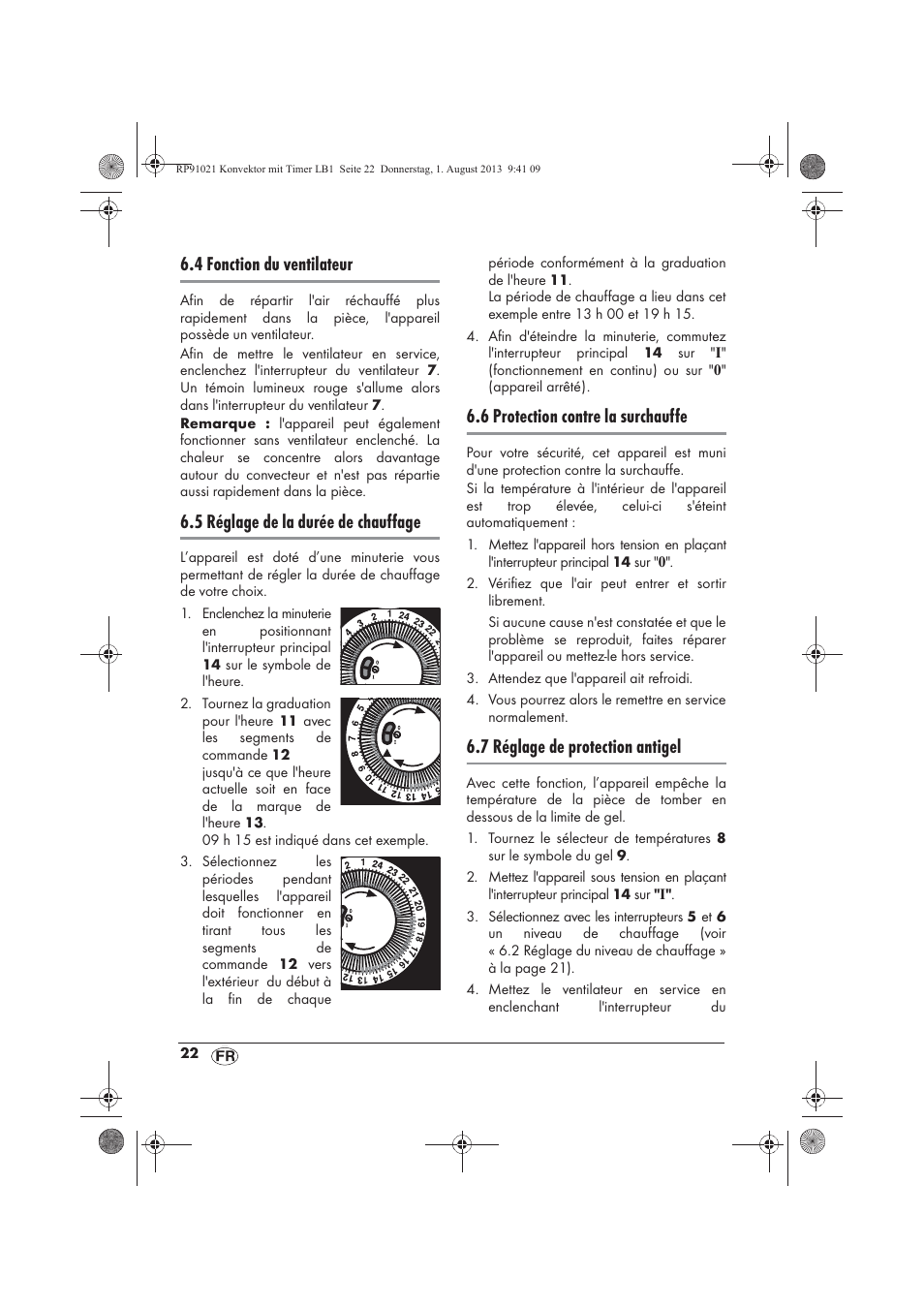 4 fonction du ventilateur, 5 réglage de la durée de chauffage, 6 protection contre la surchauffe | 7 réglage de protection antigel | Silvercrest SKT 2000 B1 User Manual | Page 24 / 62