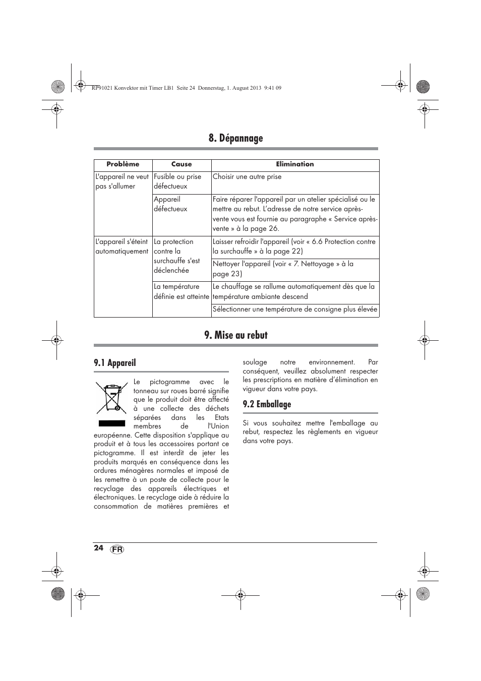 Dépannage 9. mise au rebut, 1 appareil, 2 emballage | Silvercrest SKT 2000 B1 User Manual | Page 26 / 62