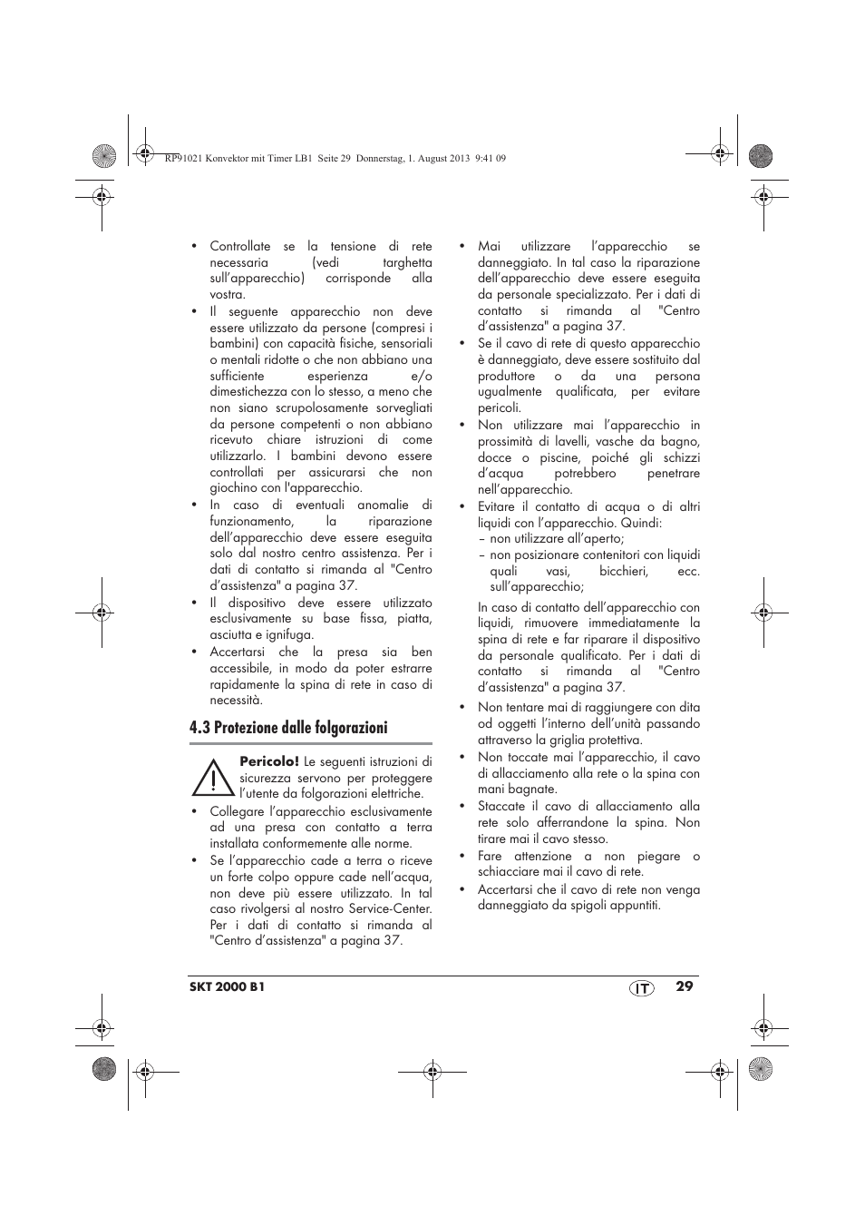 3 protezione dalle folgorazioni | Silvercrest SKT 2000 B1 User Manual | Page 31 / 62