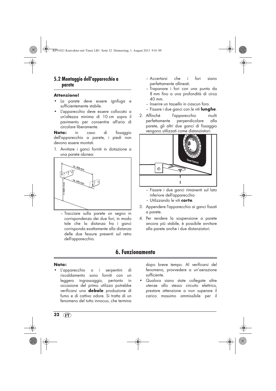 Funzionamento, 2 montaggio dell'apparecchio a parete | Silvercrest SKT 2000 B1 User Manual | Page 34 / 62