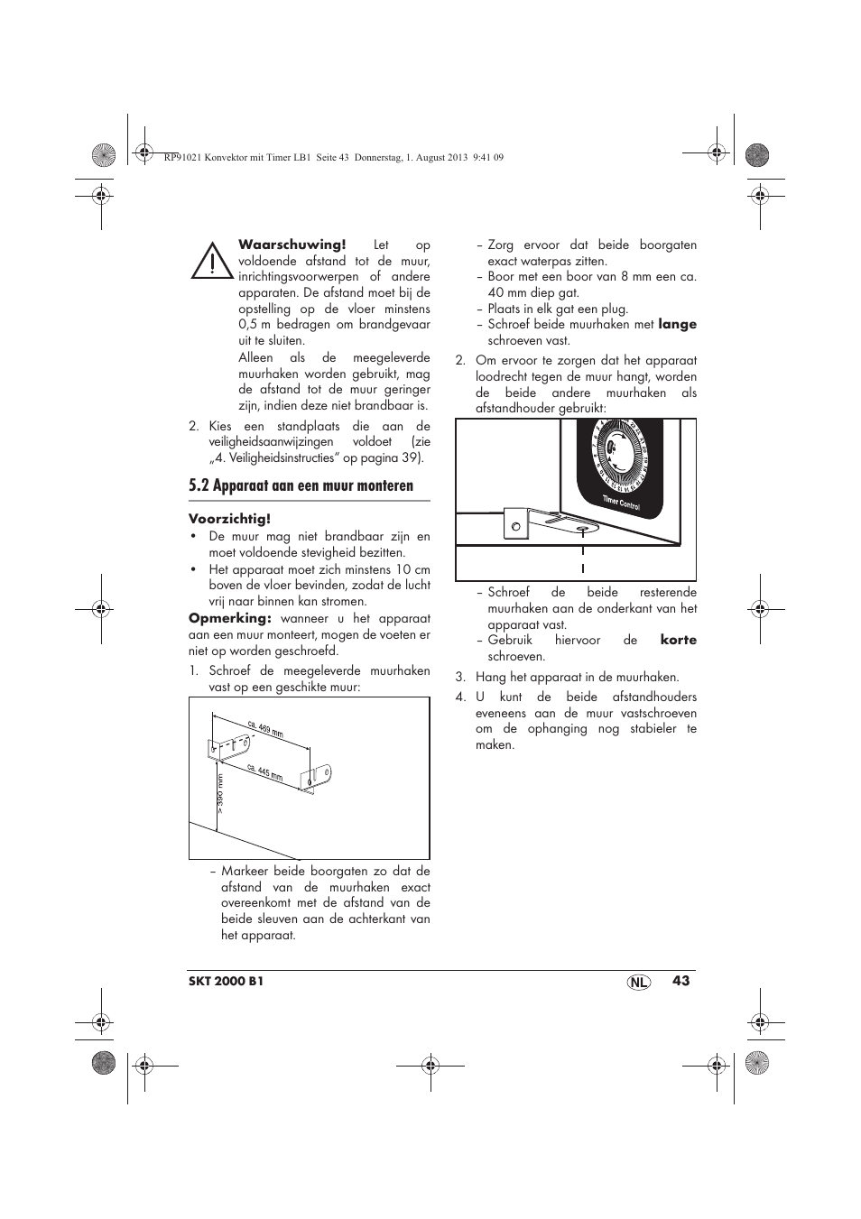 2 apparaat aan een muur monteren | Silvercrest SKT 2000 B1 User Manual | Page 45 / 62