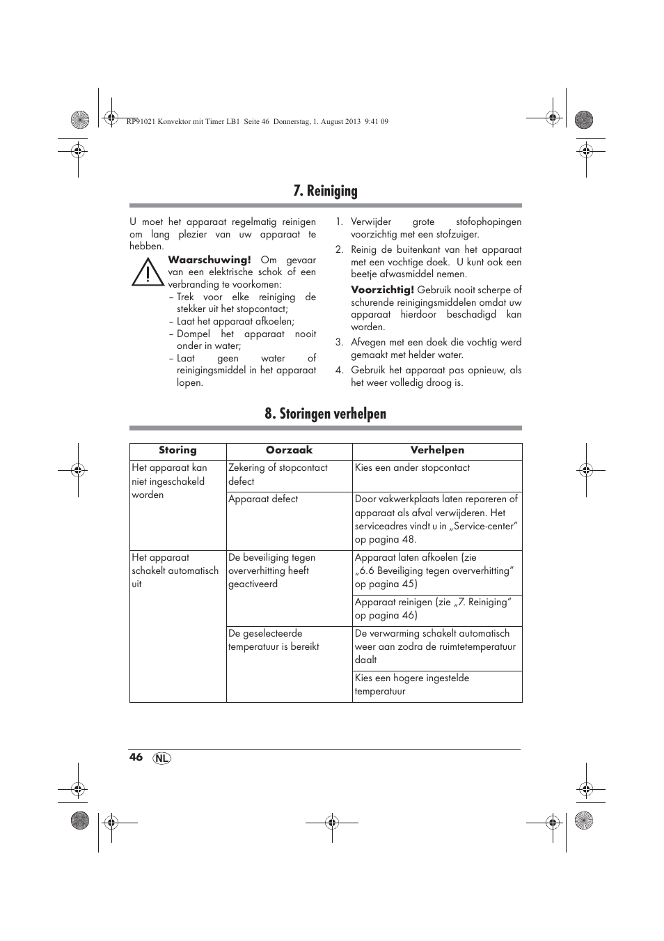 Reiniging, Storingen verhelpen | Silvercrest SKT 2000 B1 User Manual | Page 48 / 62