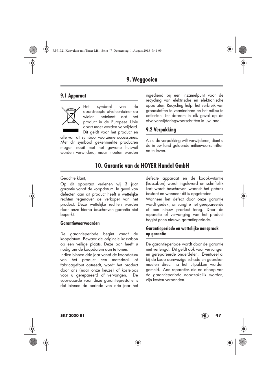 Weggooien, Garantie van de hoyer handel gmbh | Silvercrest SKT 2000 B1 User Manual | Page 49 / 62