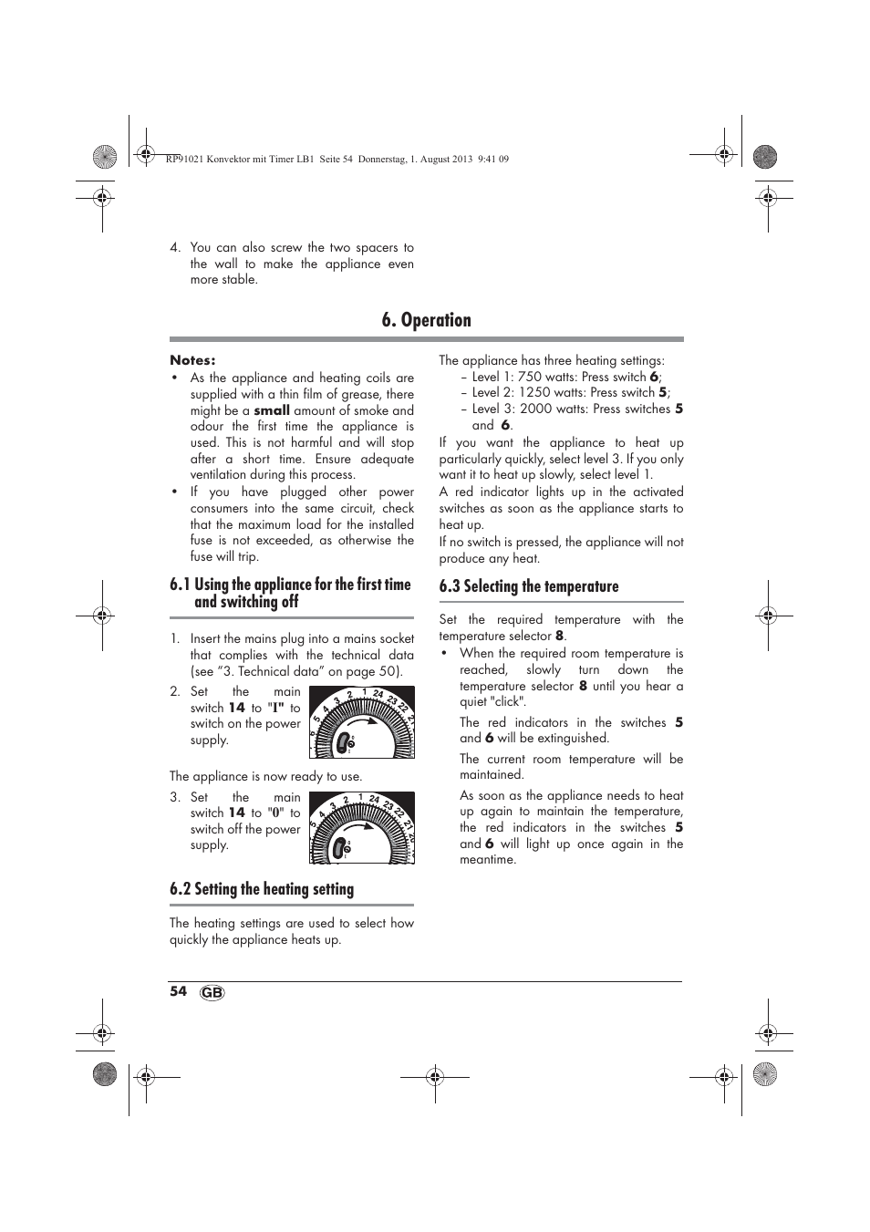 Operation, 2 setting the heating setting, 3 selecting the temperature | Silvercrest SKT 2000 B1 User Manual | Page 56 / 62