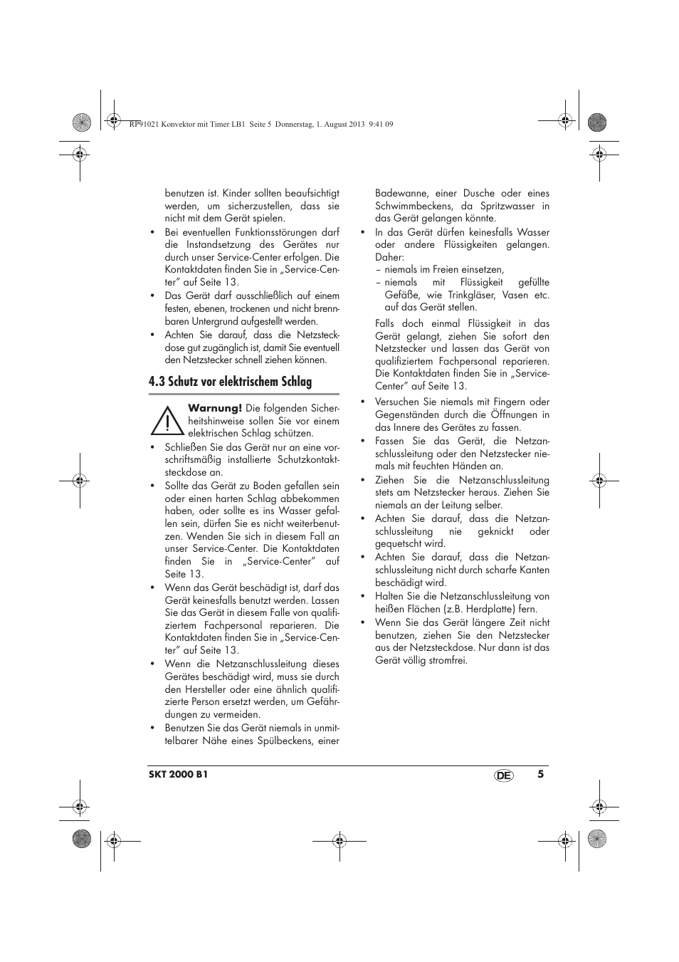 3 schutz vor elektrischem schlag | Silvercrest SKT 2000 B1 User Manual | Page 7 / 62