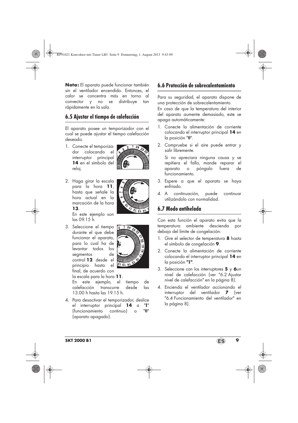 5 ajustar el tiempo de calefacción, 6 protección de sobrecalentamiento, 7 modo antihelada | Silvercrest SKT 2000 B1 User Manual | Page 11 / 62